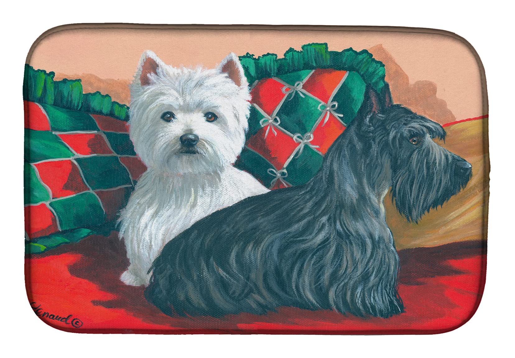 Westie & Scottie Dish Drying Mat - Absorbent Kitchen Counter Mat (14x21