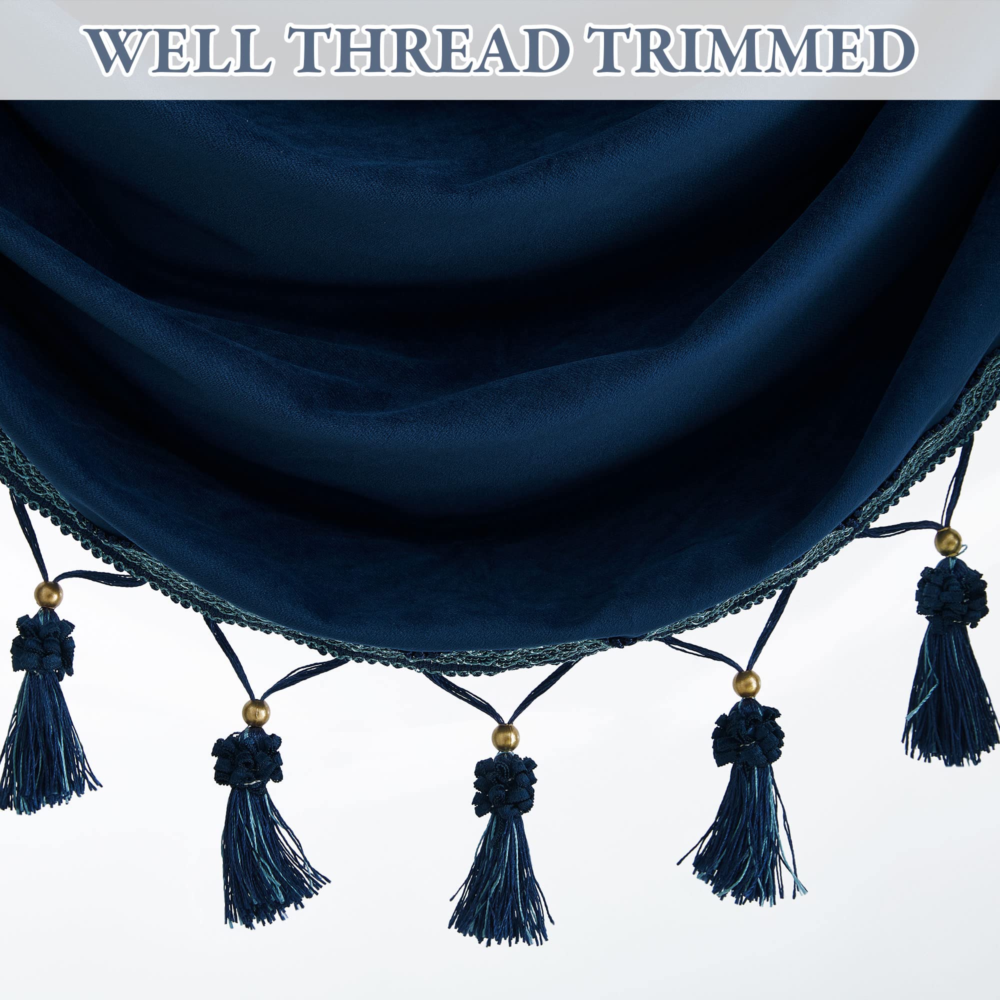 StangH Navy Blue Velvet Curtain Valances - Super Soft Blackout Waterfall Swag Valances for Kitchen & Living Room - Extra Wide Room Divider Curtains for Dining Room - 79 Inches Wide - 1 Panel - Perfect for Home Decor, Window Treatments & Room Partitioning