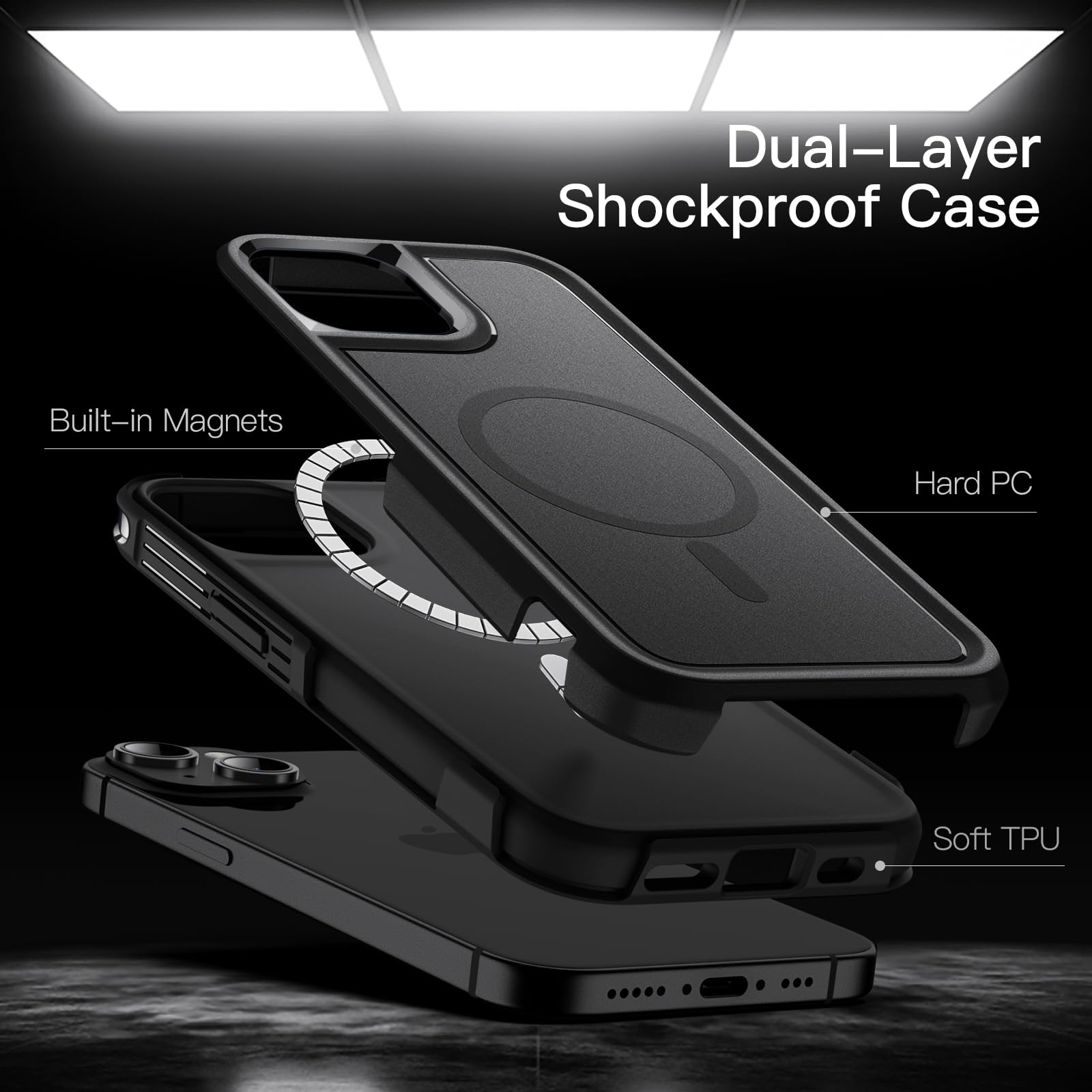 JETech MagSafe Compatible Heavy Duty Case for iPhone 14 Plus 6.7-Inch - Dual Layer Rugged Protection, Shockproof Magnetic Cover (Black) | Perfect for Outdoor Adventures, Work & Daily Protection