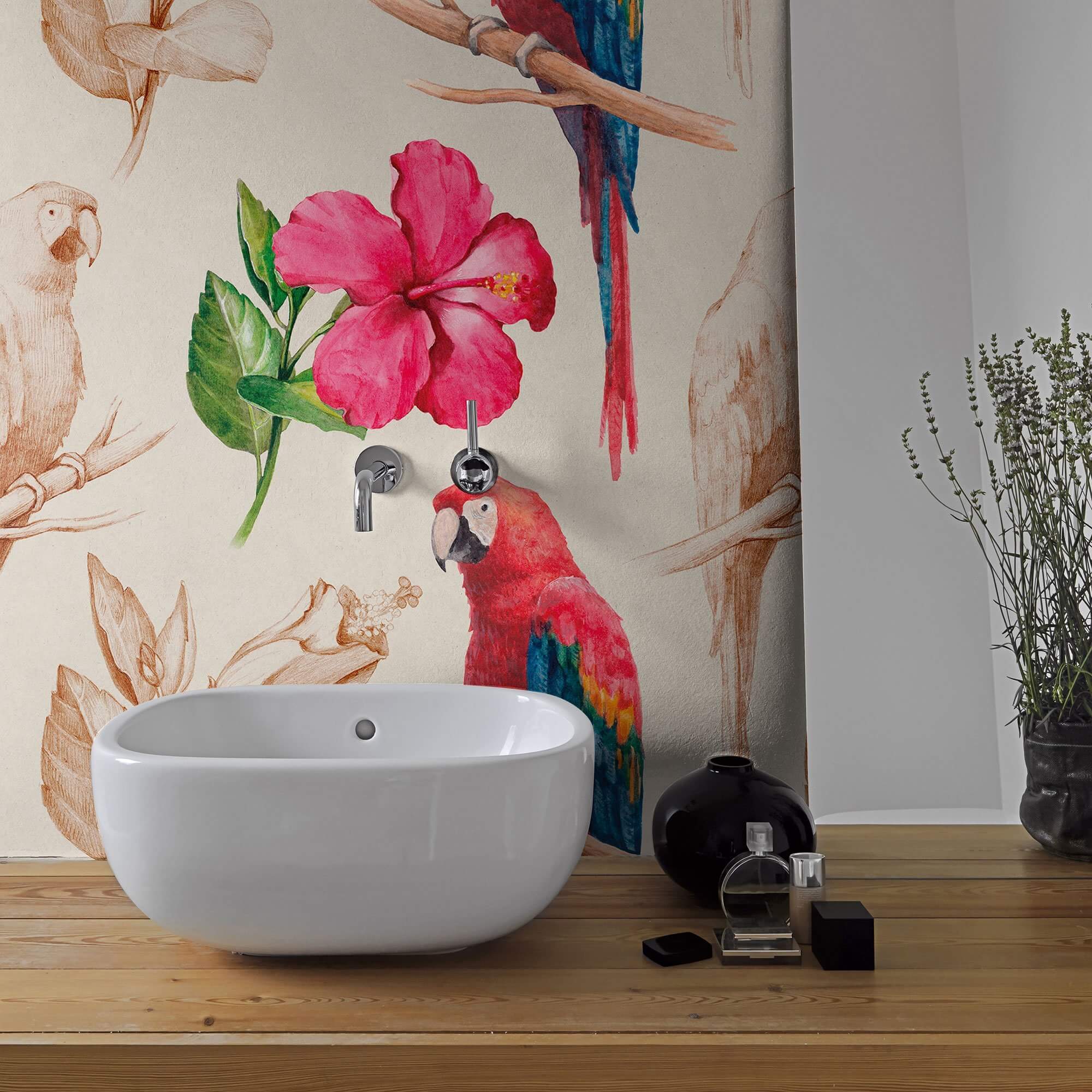 Red and Tan Bird Animal Peel and Stick Removable Wallpaper 2321 - Self-Adhesive Decorative Wall Mural for Nursery, Bedroom, Living Room Decor