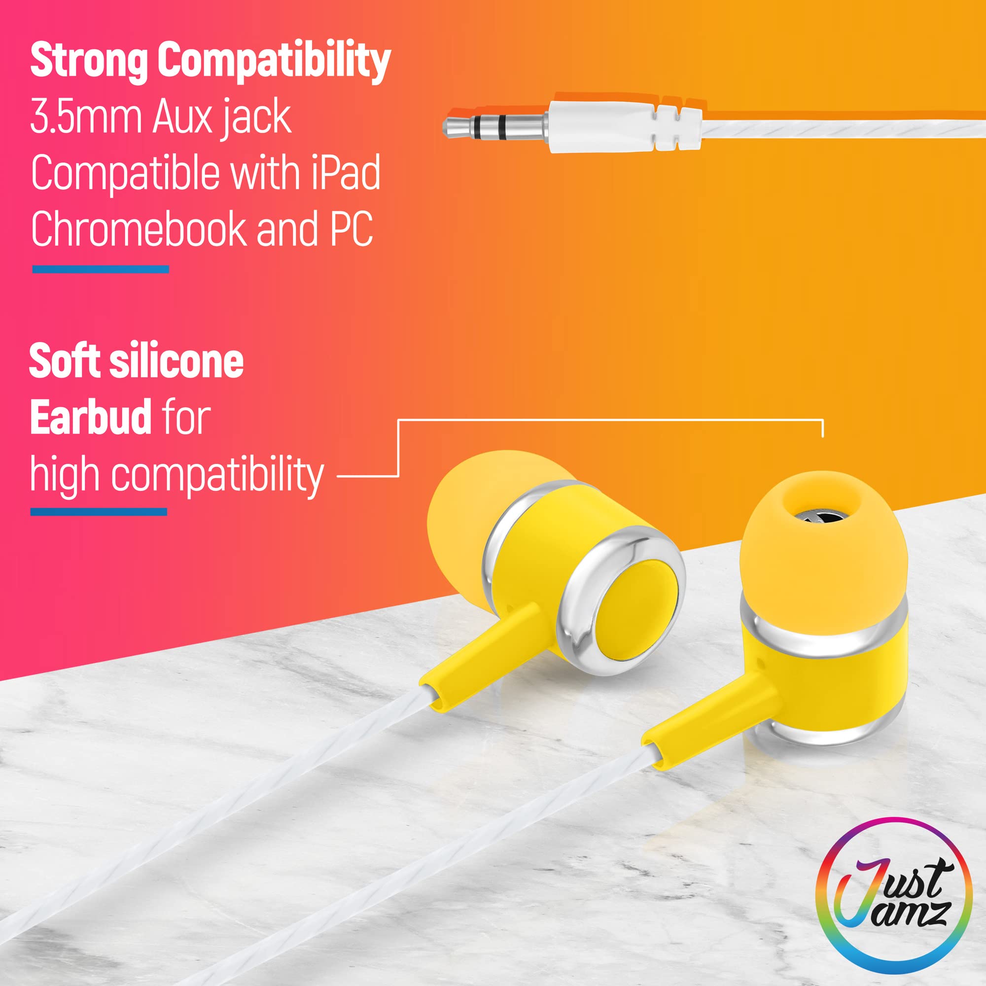 50 Pack Bulk Wired Earbuds with 3.5mm Jack - Colorful Disposable Headphones for Classroom, School & Students - Durable Economy Earphones for Kids - Perfect for Online Learning, Testing Centers & Travel