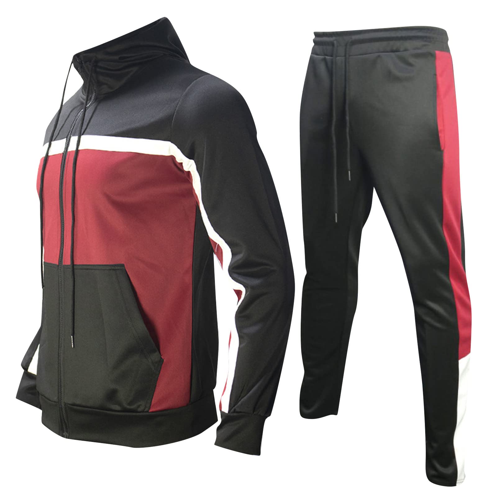 **Men's Color-Block Tracksuit Set - Warm & Comfortable Zippered Hoodie with Joggers - Oversized Loungewear for Men & Women - Perfect for Running, Gym, and Casual Wear**