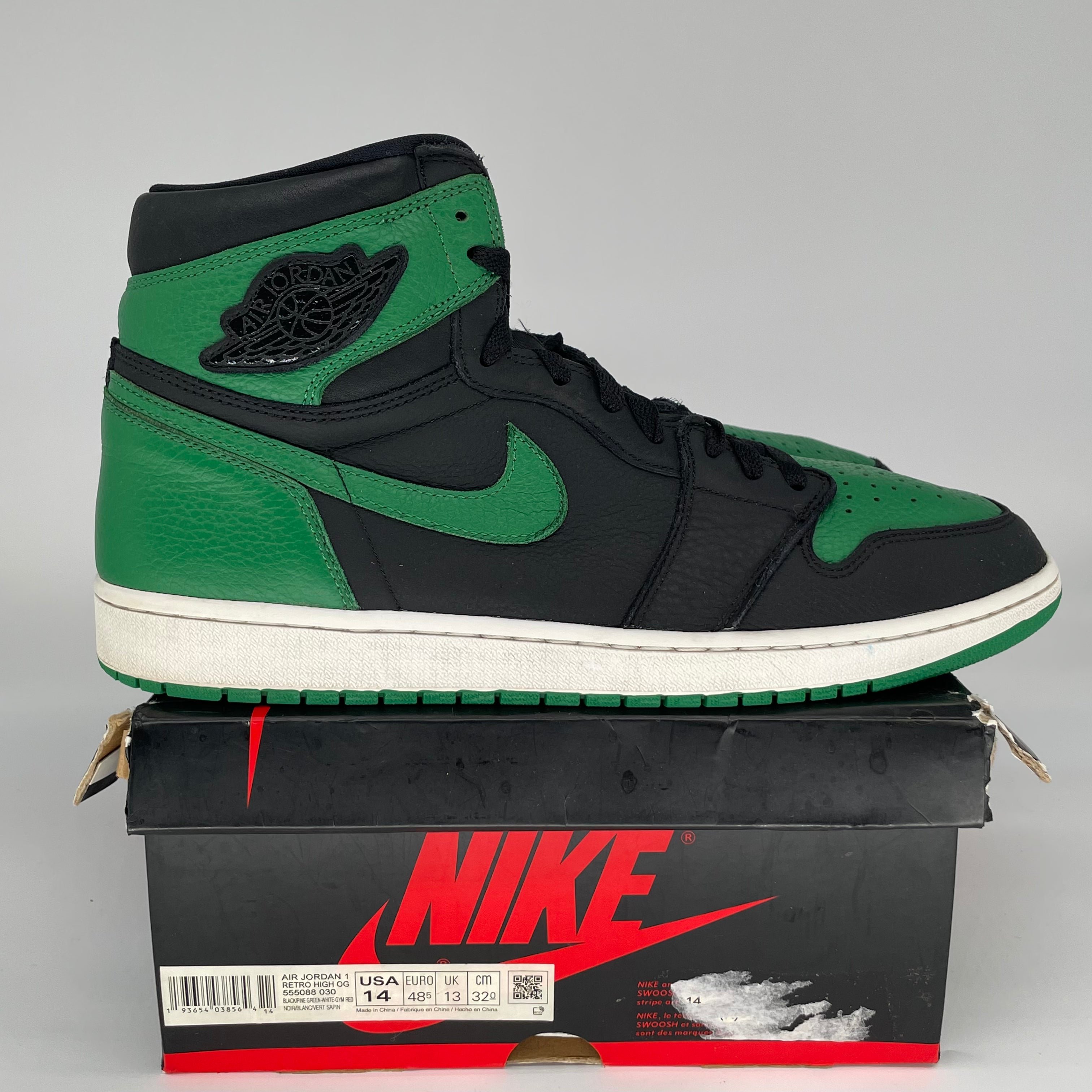 AIR JORDAN 1 Retro High OG Pine Green Black Men's Basketball Shoes Size 14 - 555088-030 - Perfect for Sneaker Collectors & Streetwear Fashion