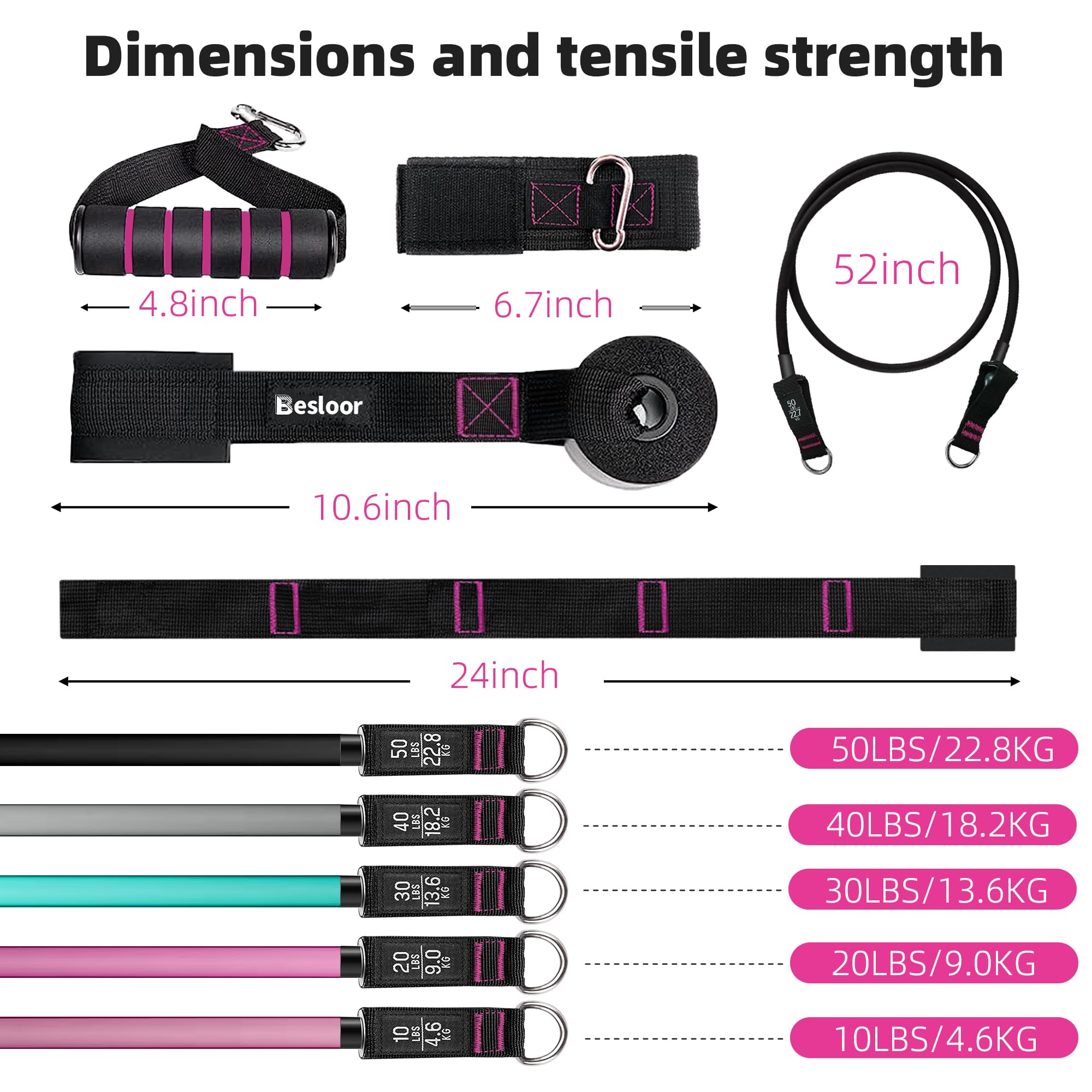 Besloor Resistance Band Set with Handles, Door Anchor & Ankle Strap - Full Body Workout Equipment for Home Gym - Includes Fitness Poster & Video Guide - Perfect for Strength Training, Yoga, and Physical Therapy