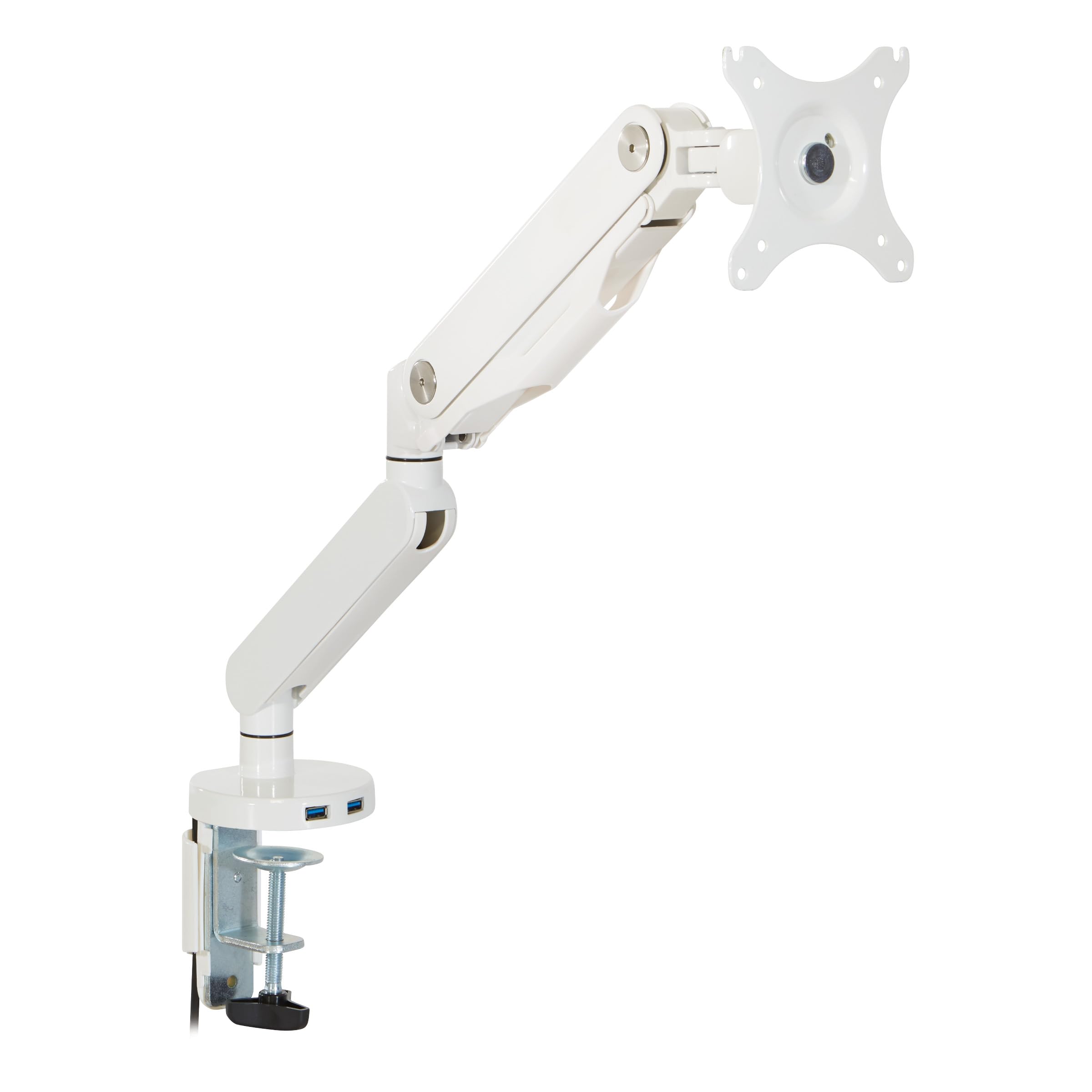 Office Star Ascend II Single Monitor Arm with Dual USB 3.0 Ports, 3-Point Rotation & VESA Mount - Adjustable for 17 to 30 Inch Screens (White) - Perfect for Home Office, Gaming & Workspace Setup