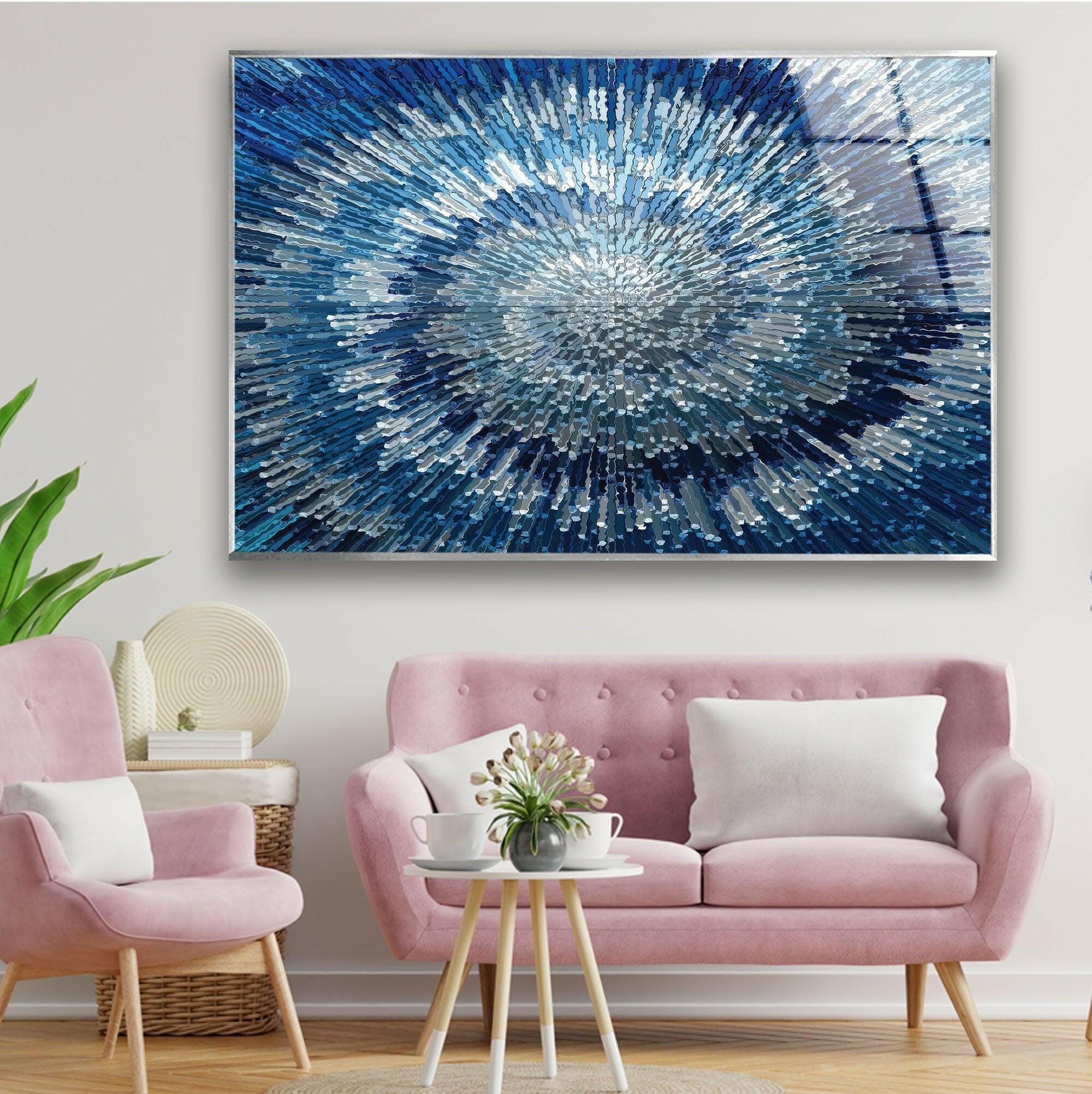 Abstract Blue Textured Glass Wall Art - Modern Handmade Home Decor for Living Room, Bedroom & Office - Unique 3D Wall Sculpture for Contemporary Interior Design