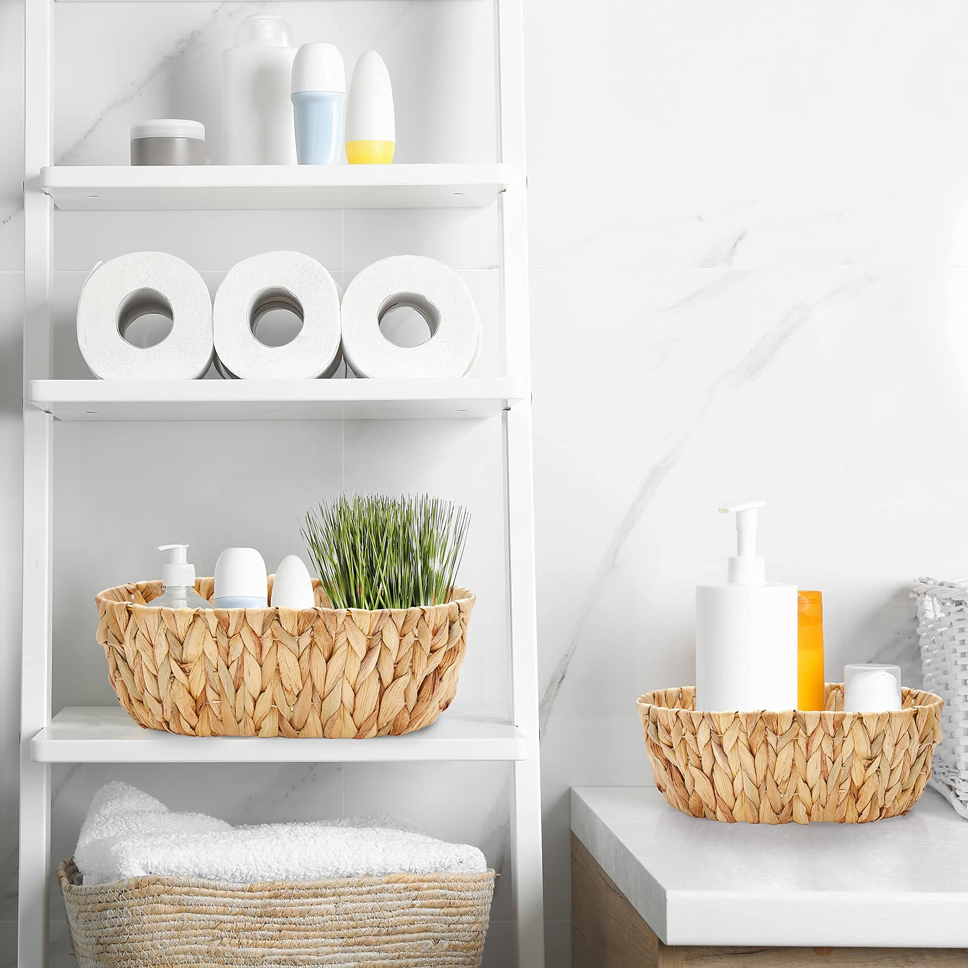 Americanflat Handwoven Water Hyacinth Storage Baskets with Handle - Set of 2 (1 Large & 1 Small) Natural Wicker Baskets for Home Organization - Perfect for Living Room, Bedroom & Bathroom Storage