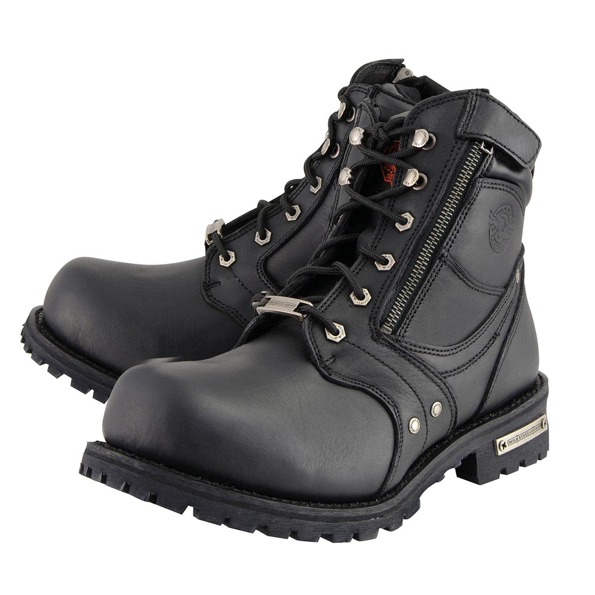 Milwaukee Men's Wide Work Boots with Zipper & Lace-Up Closure - Durable Steel Toe Construction for Construction, Landscaping & Outdoor Work