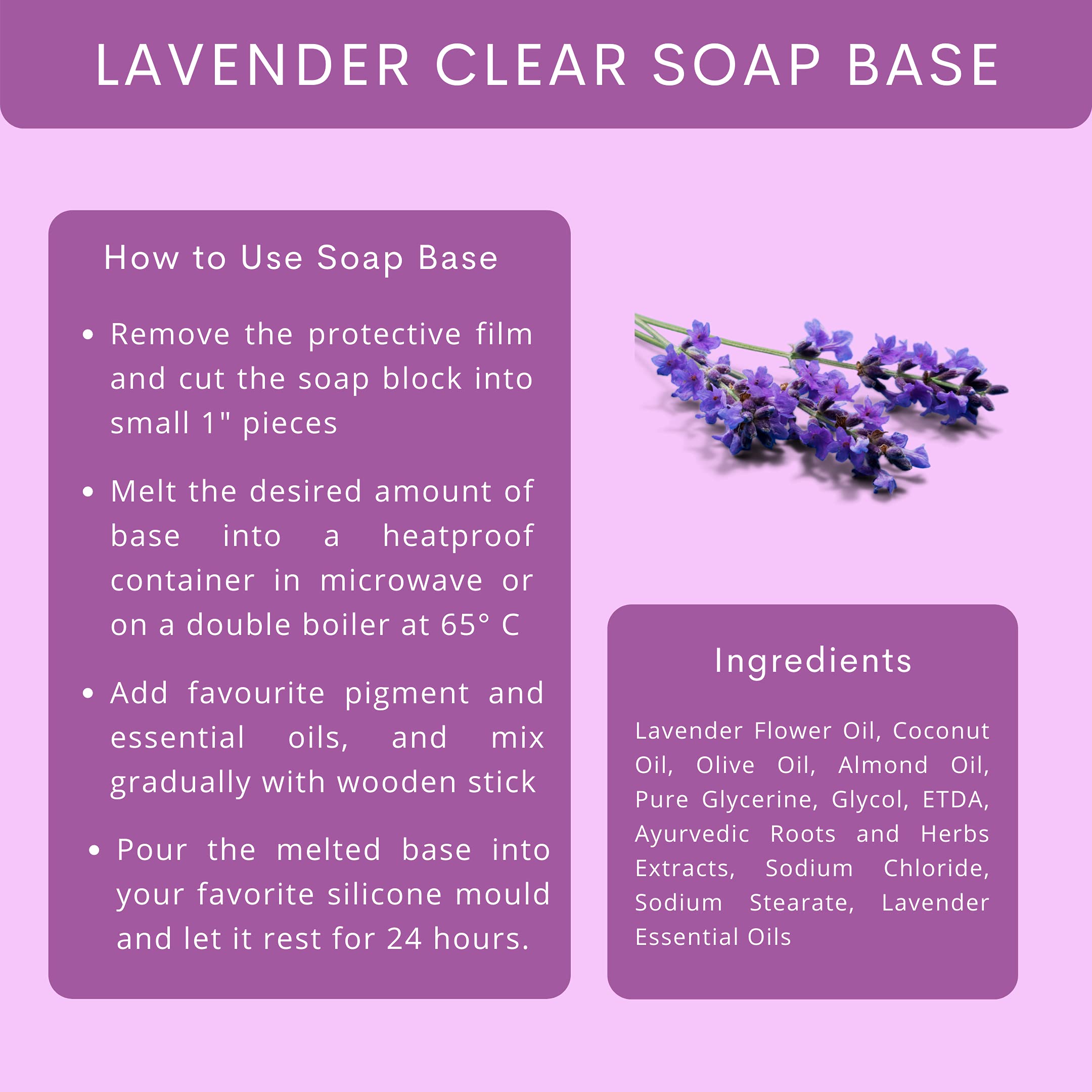 VEDANUM Lavender Melt and Pour Clear Soap Base for Soap Making - 500g Sulfate Free, Paraben Free, DIY Handmade Soap Supplies - Perfect for Aromatherapy, Gift Making & Home Spa Relaxation