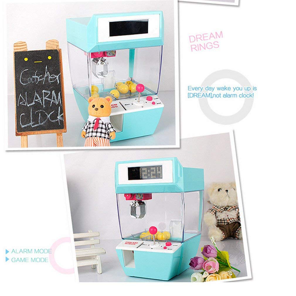 Blue Coin Operated Claw Crane Arcade Machine - Alarm Clock Game for Kids with Candy & Doll Prizes | Fun Birthday Party & Carnival Entertainment for Children