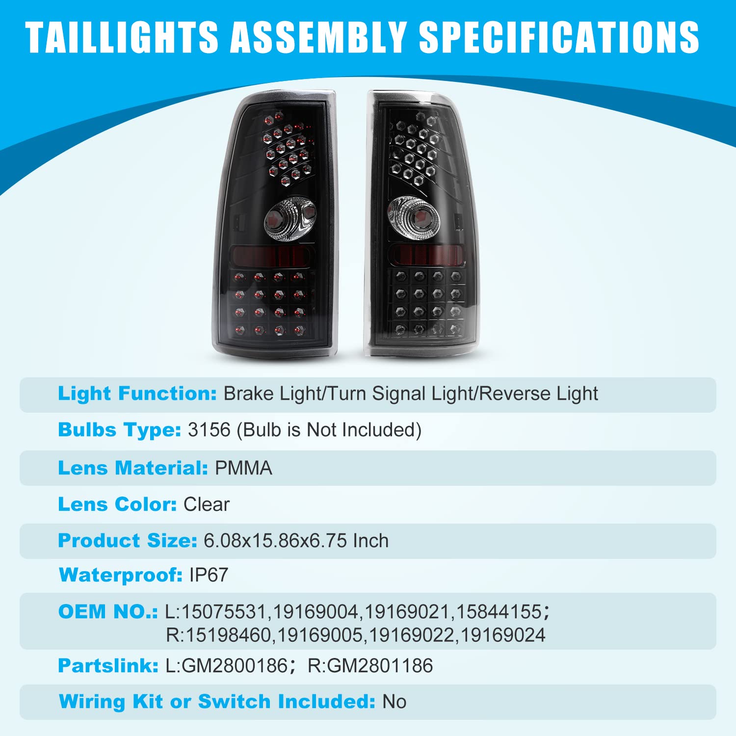 CPW LED Tail Lights for 1999-2006 Chevrolet Silverado & 1999-2003 GMC Sierra - Black Clear Replacement Lights | Durable Aftermarket Upgrade for Trucks, Enhanced Night Visibility & Style