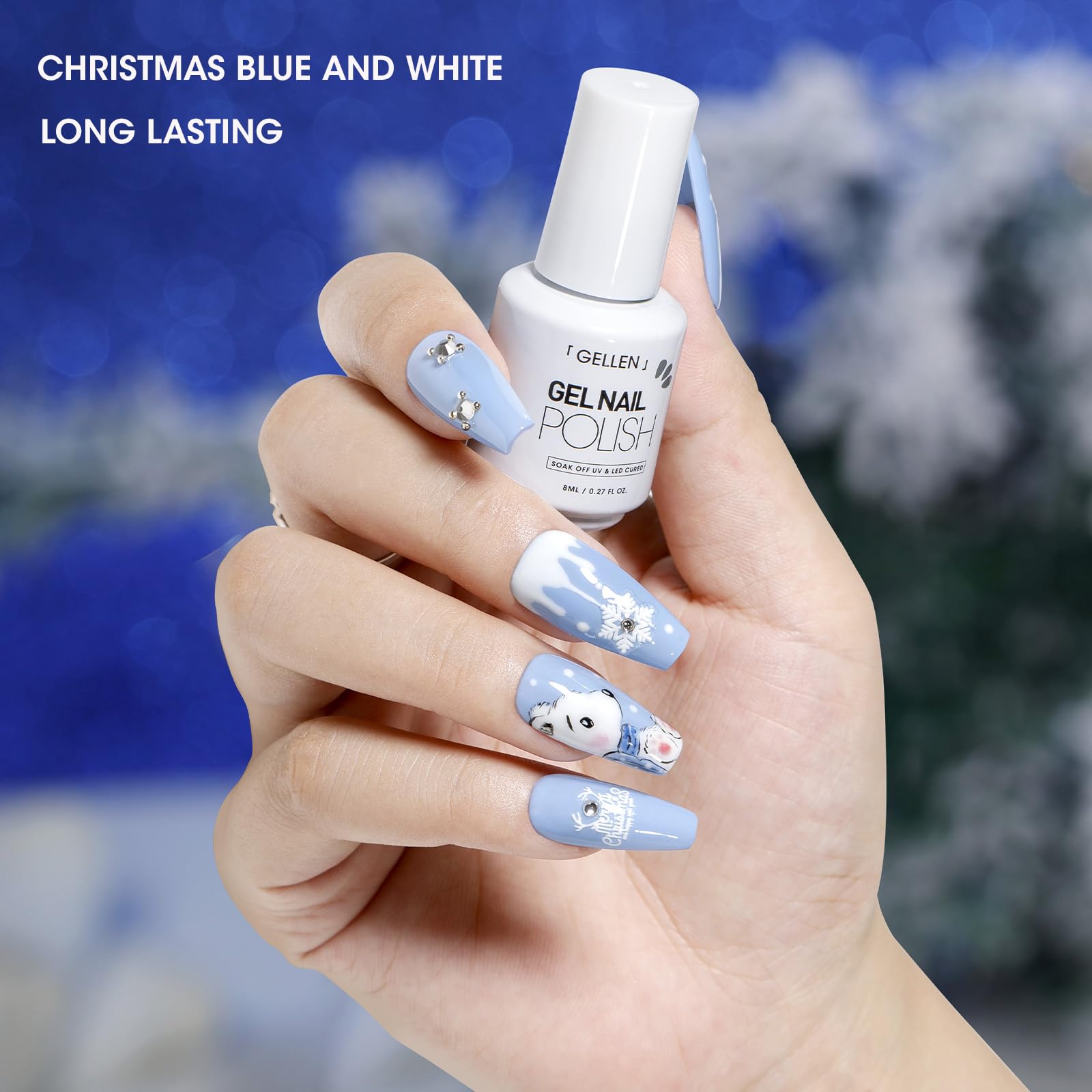 Gellen Blue Gel Nail Polish Set - 6 Colors UV/LED Soak Off Gel Polish with White Glitter | Quick Dry, Long Lasting, No Wipe, Glossy Finish | Perfect for Nail Art, Manicures, Summer, Winter & Christmas Parties | Salon Quality & DIY Home Use
