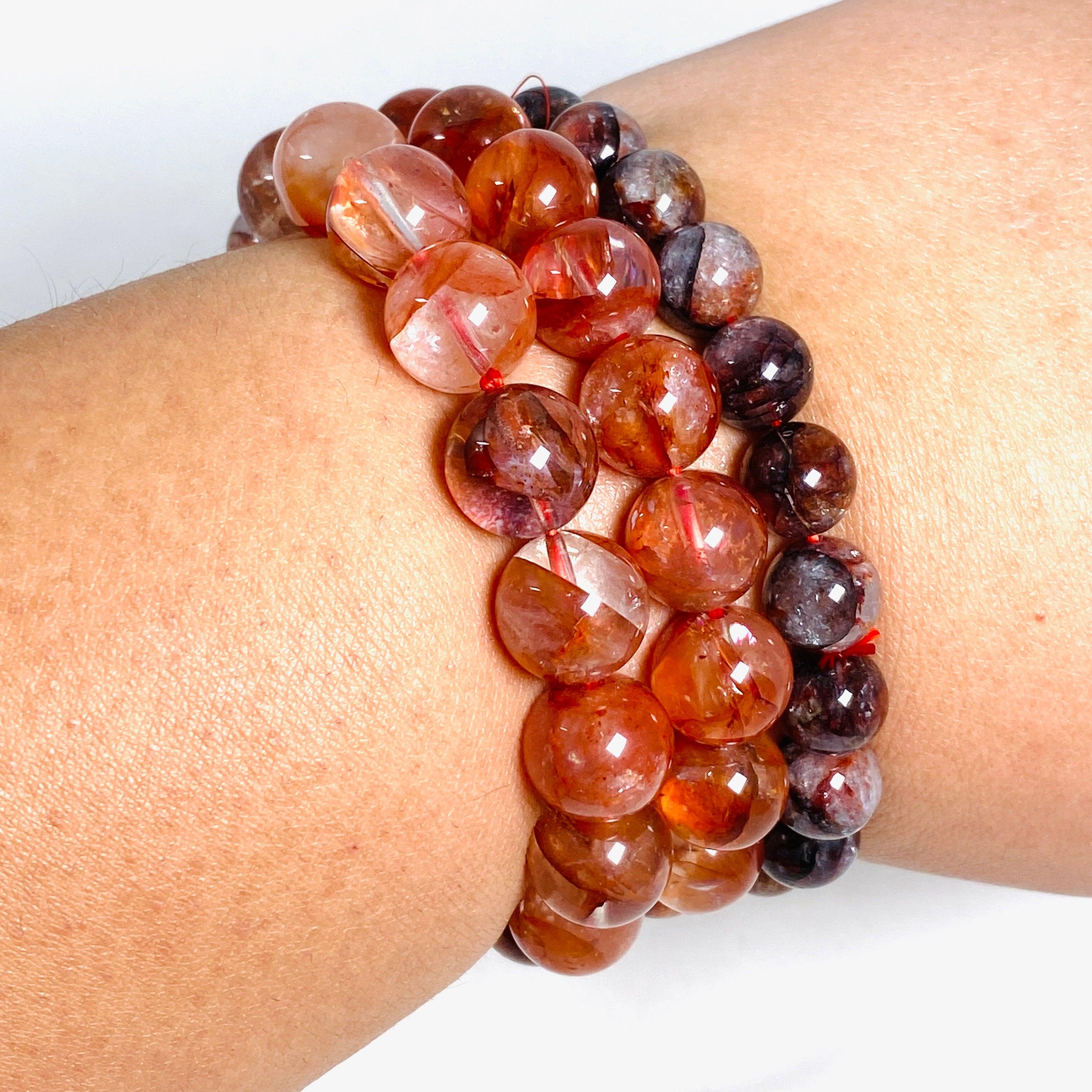 Natural Red Hematoid Fire Quartz Bracelet for Women - Healing Crystal Energy Jewelry for Meditation, Chakra Balancing & Spiritual Protection