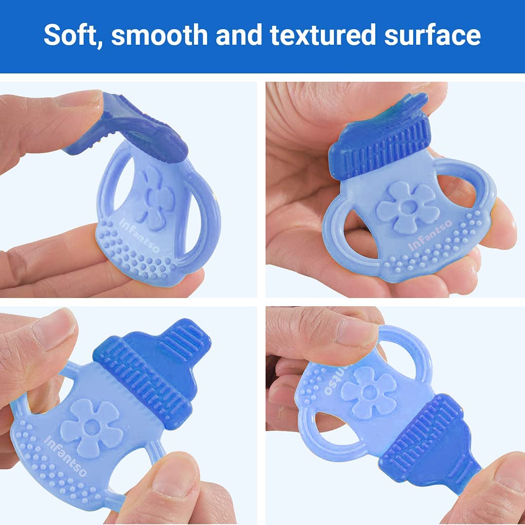 Non-Toxic Food-Grade Silicone Baby Teether for 2+ Months - BPA Free, Pain Relief for Teething Infants (Strawberry Red & Bottle Blue) | Perfect for Soothing Sore Gums at Home or On-the-Go