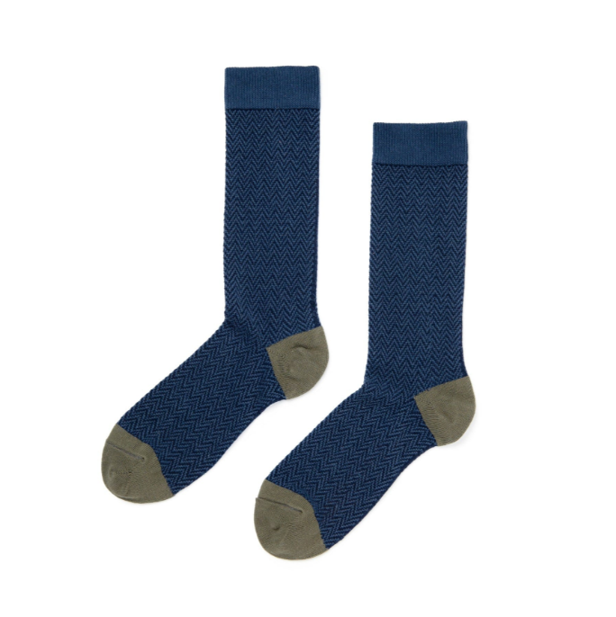 Zkano Navy Herringbone Crew Socks - Soft Cotton Comfort Socks for Men & Women - Perfect for Work, Hiking & Everyday Wear