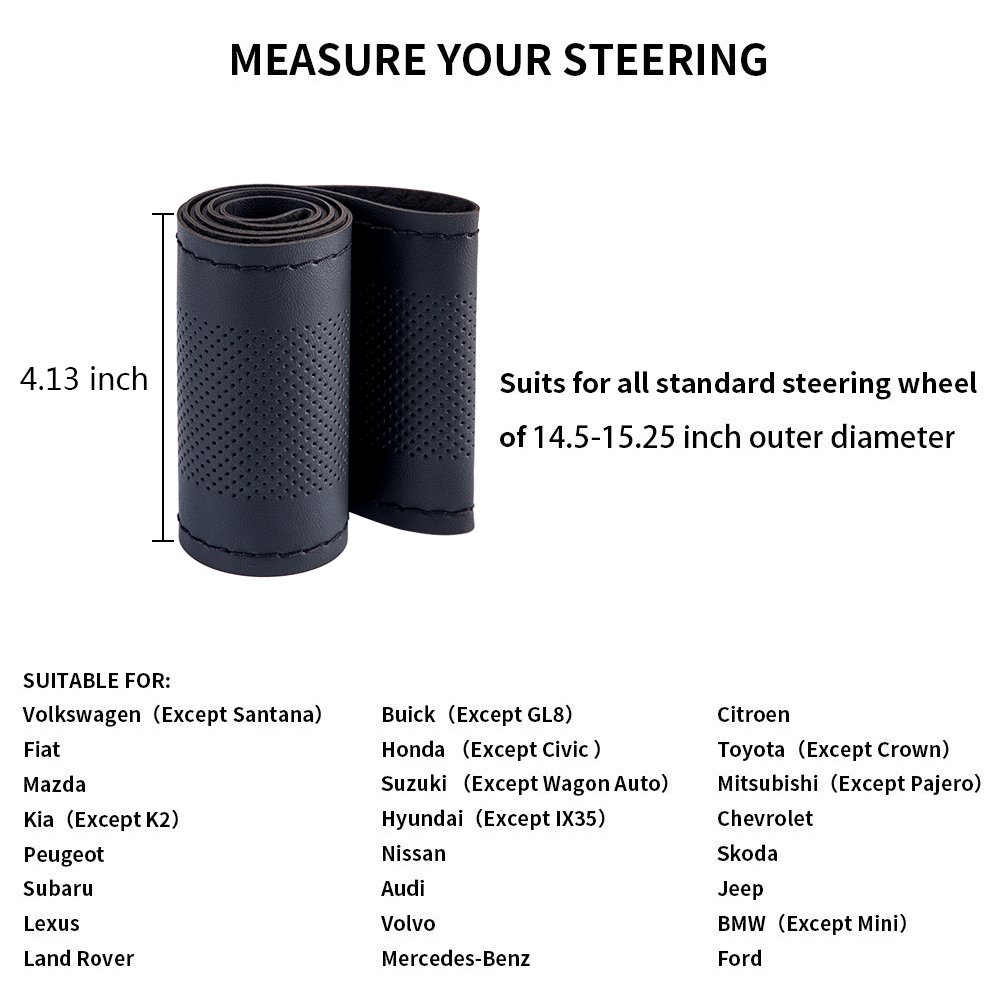 Premium Universal Car Steering Wheel Cover - Microfiber Leather DIY Stitch-On Wrap (14.5-15.25 Inch, Black) with Needle & Thread Kit | Non-Slip Grip for Comfort & Style | Perfect for Daily Commute & Road Trips
