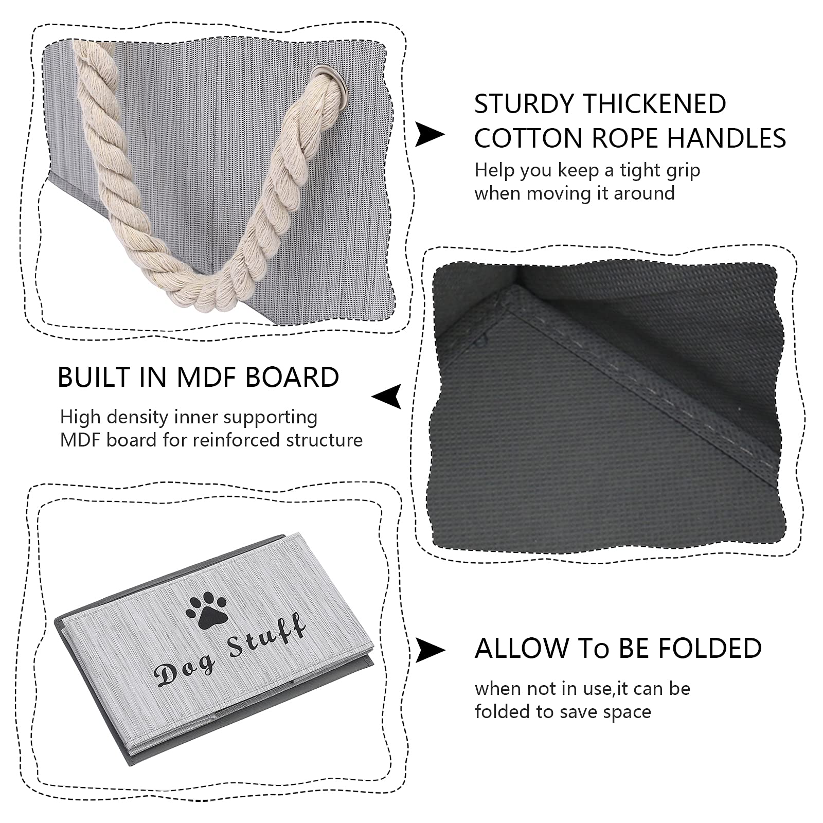 Morezi Canvas Pet Toy Storage Bin & Organizer Basket - Grey - Perfect for Pet Toys, Blankets, Leashes & Food Storage - Ideal for Living Room, Bedroom or Pet Play Area Organization