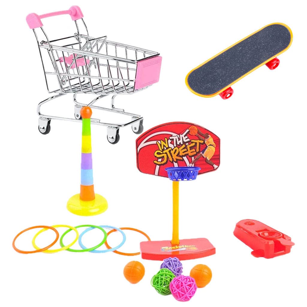MagiDeal 4PCS Parrot Training Toys Set - Mini Shopping Cart, Rings, Skateboard & Basketball for Budgies, Parakeets, Cockatiels & Lovebirds | Interactive Bird Enrichment for Playtime & Exercise