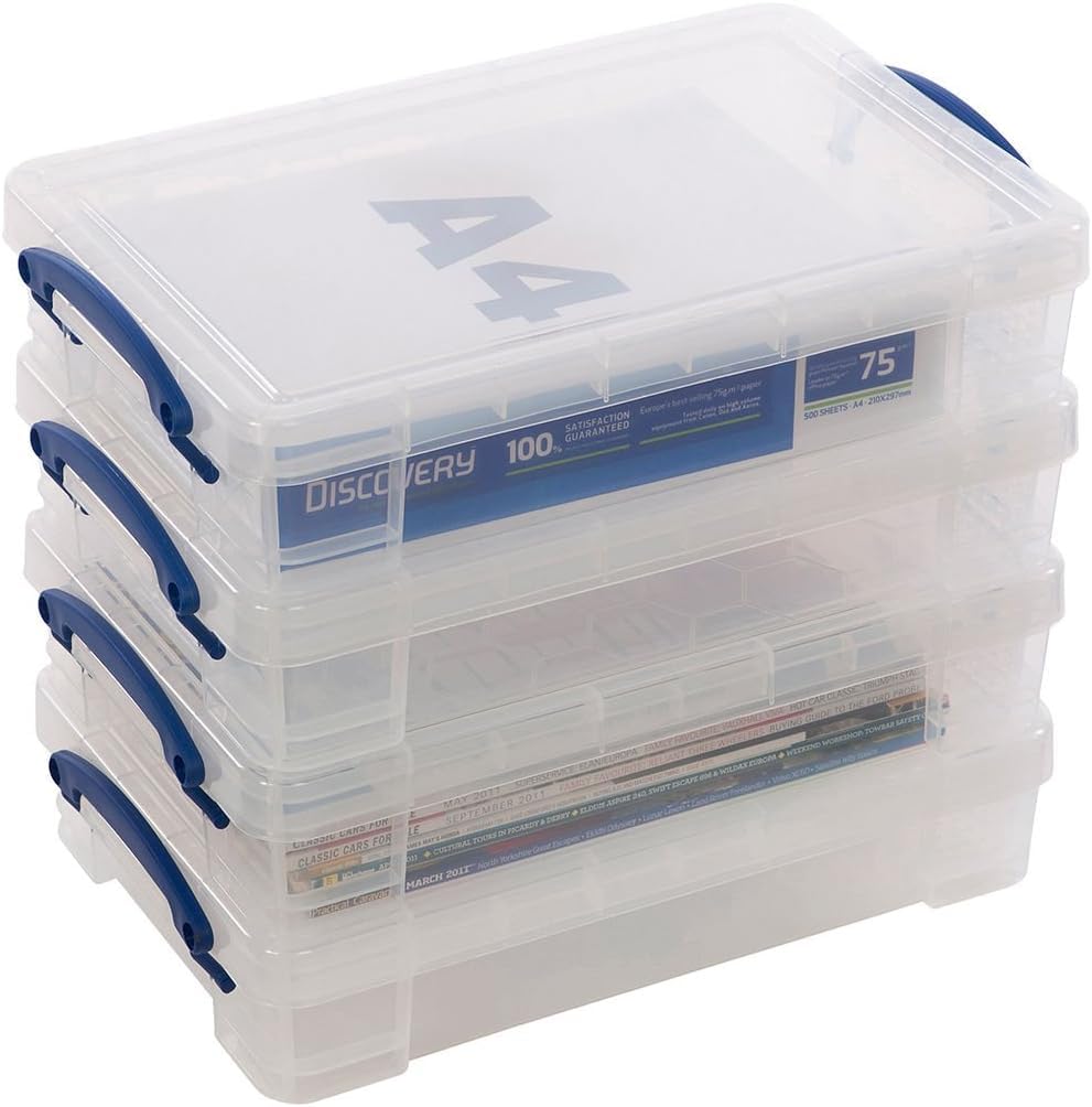 4-Pack Clear 4L Plastic Storage Boxes with Lids - Heavy Duty for Home & Office Organization