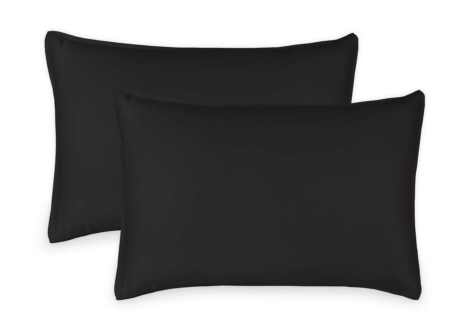 Premium 100% Organic Bamboo Viscose King Pillowcases - Ultra Soft & Cooling, Double Stitched with Envelope Closure (Set of 2, Black) for Luxury Bedroom Comfort & Hot Sleepers