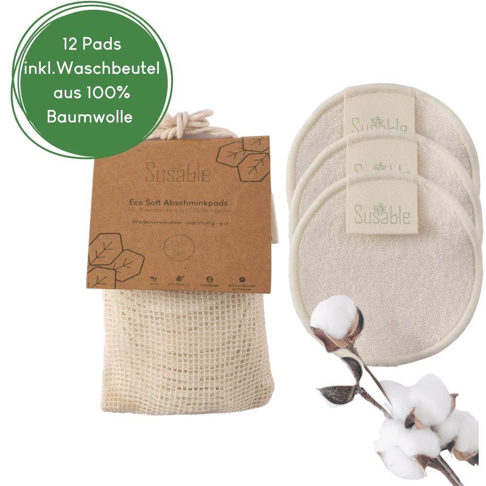Reusable Organic Cotton Makeup Pads - Set of 12 Eco-Friendly Facial Cleansing Rounds for Makeup Removal & Skincare | Perfect for Daily Face Wash, Travel & Sustainable Beauty Routine