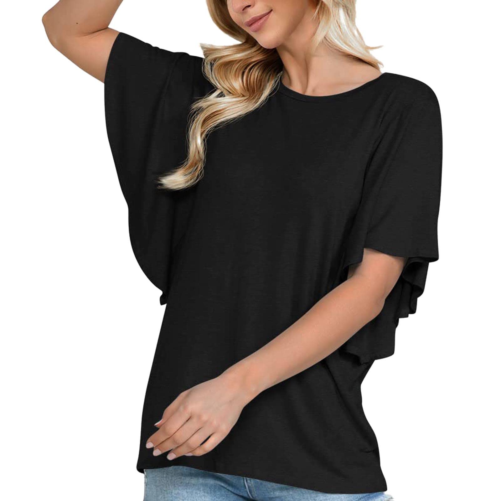 Women's Summer Tops - Short Sleeve Ruffle Tunic Shirt for Casual Wear | Breathable & Stylish Blouse for Beach, Vacation & Everyday Outfits