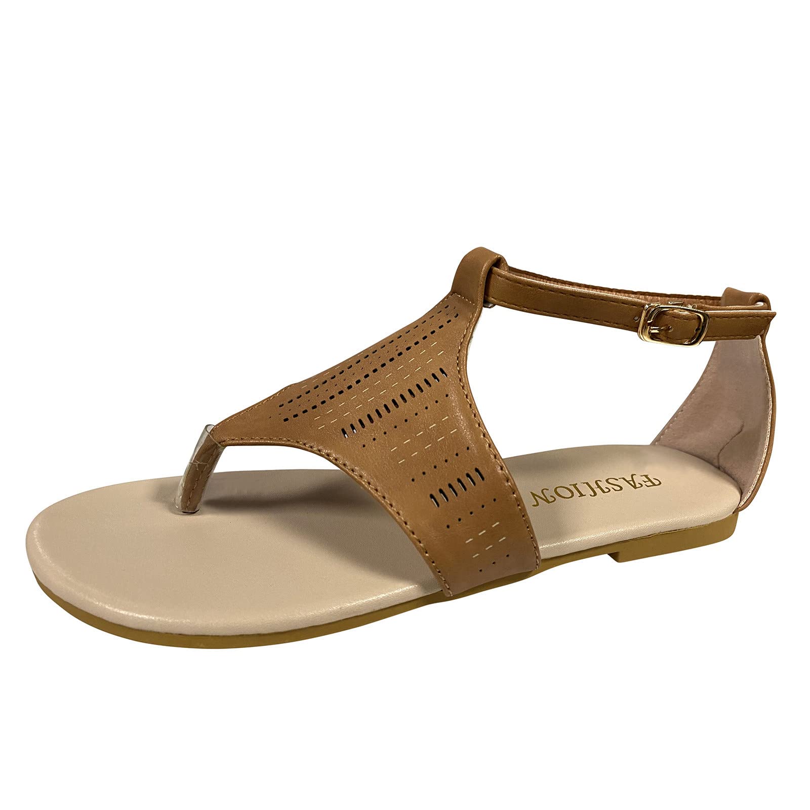 Roman Buckle Thong Sandals - Women's Fashion Cutout Silver Sandals for Beach & Wedding