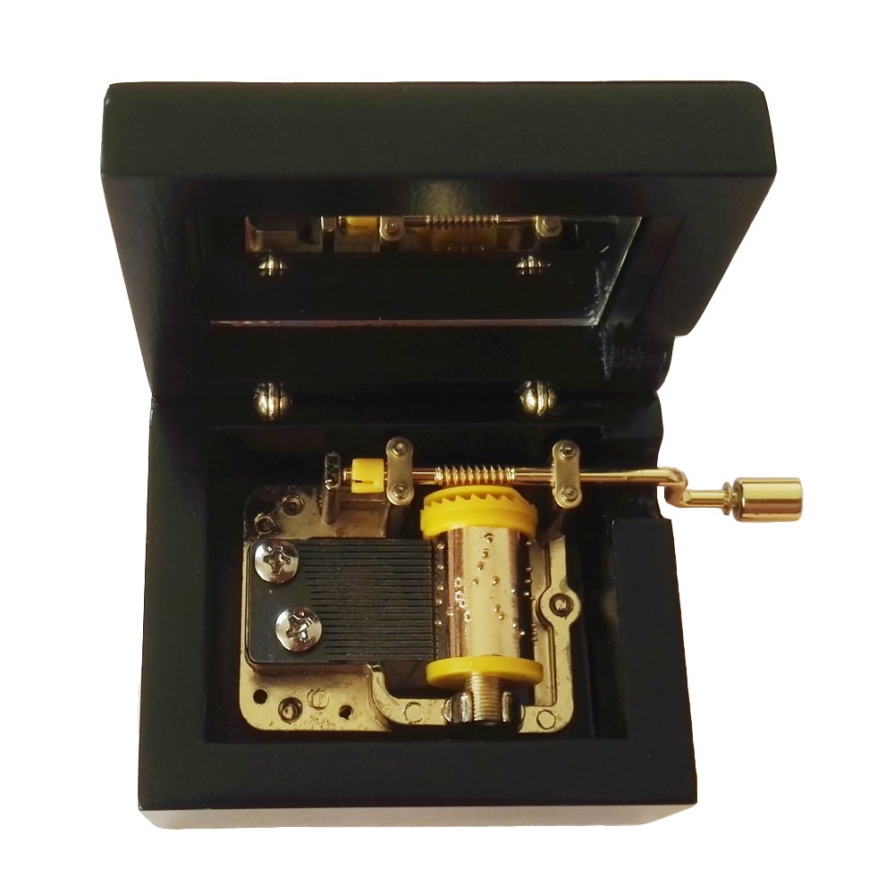 18-Note Hand Crank Wooden Musical Jewelry Box with Gold-Plated Movement - Classic Black Music Gift Box Plays 