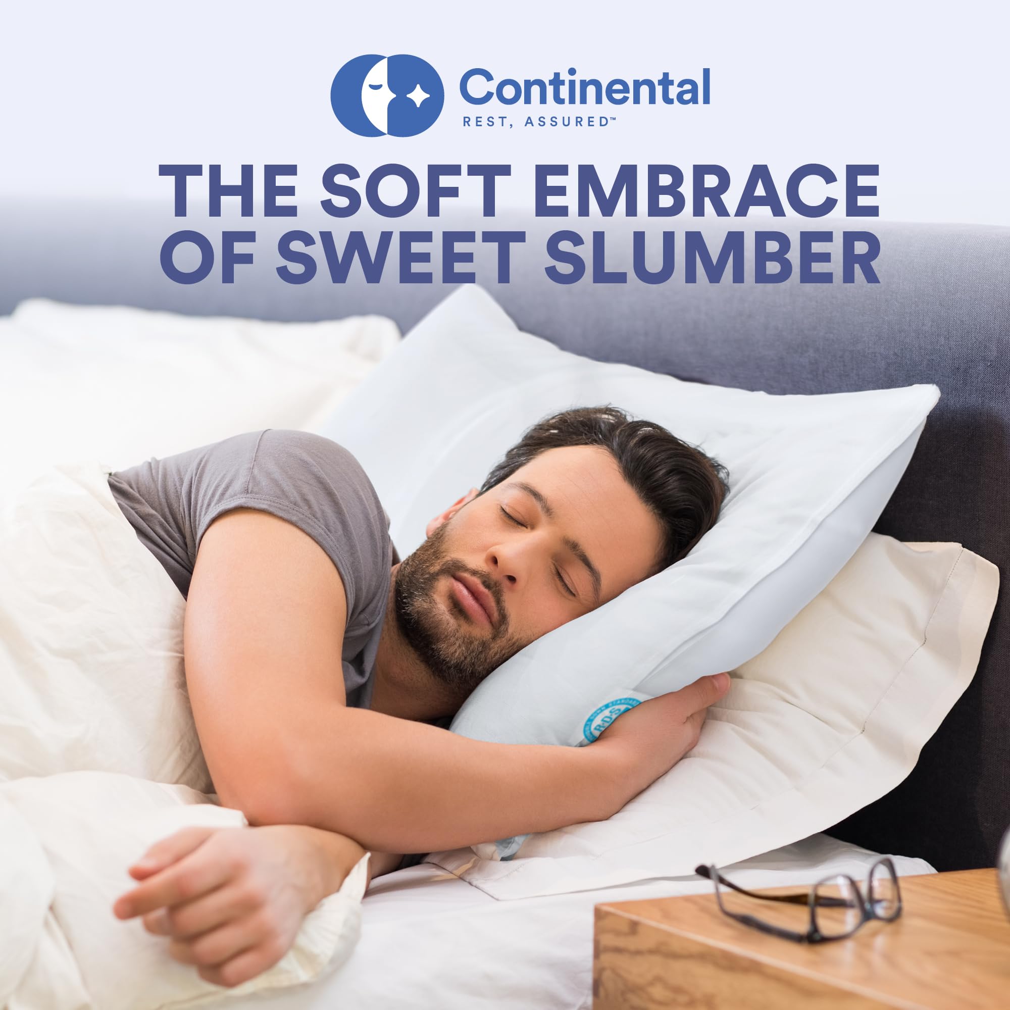Premium Continental Bedding Luxury Pillow - 50% Goose Down & 50% Feather Fill - Super Standard Size - White - Perfect for Back Sleepers, Side Sleepers & Hotel-Style Comfort