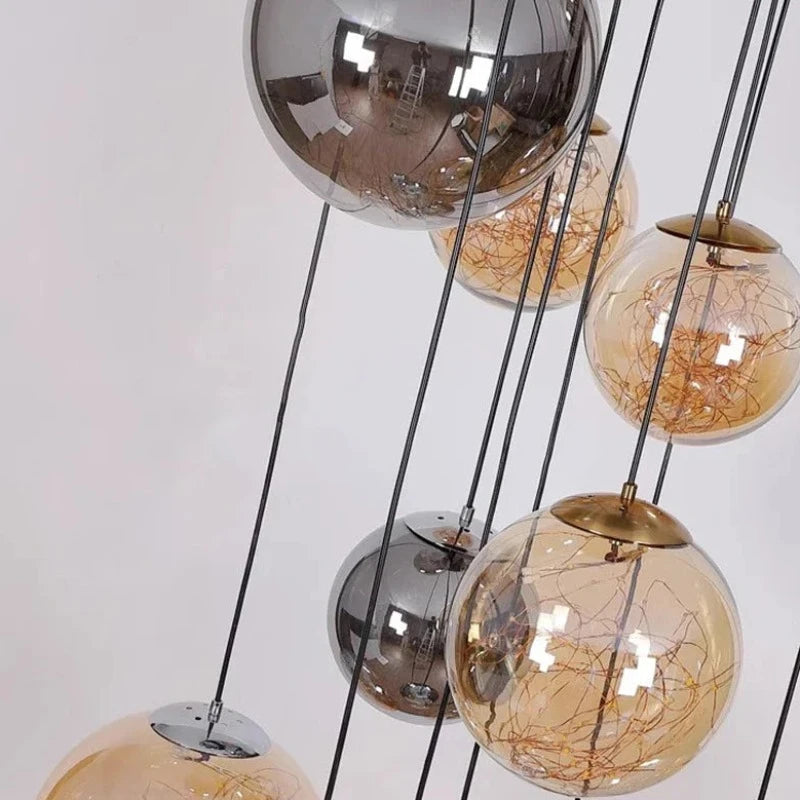 Modern Ayla Bubble Art Chandelier - Contemporary Stairwell Lighting Fixture for Home & Hotel Decor | Perfect for Entryway, Living Room & Staircase Lighting