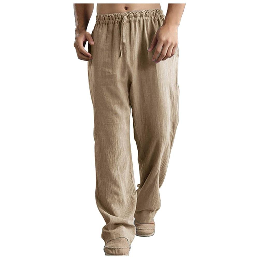 KKLLHSH Men's Casual Cotton Linen Trousers - Breathable Loose Fit Washed Pants with Pockets for Sports & Daily Wear | Perfect for Outdoor Activities, Gym, Travel and Relaxation