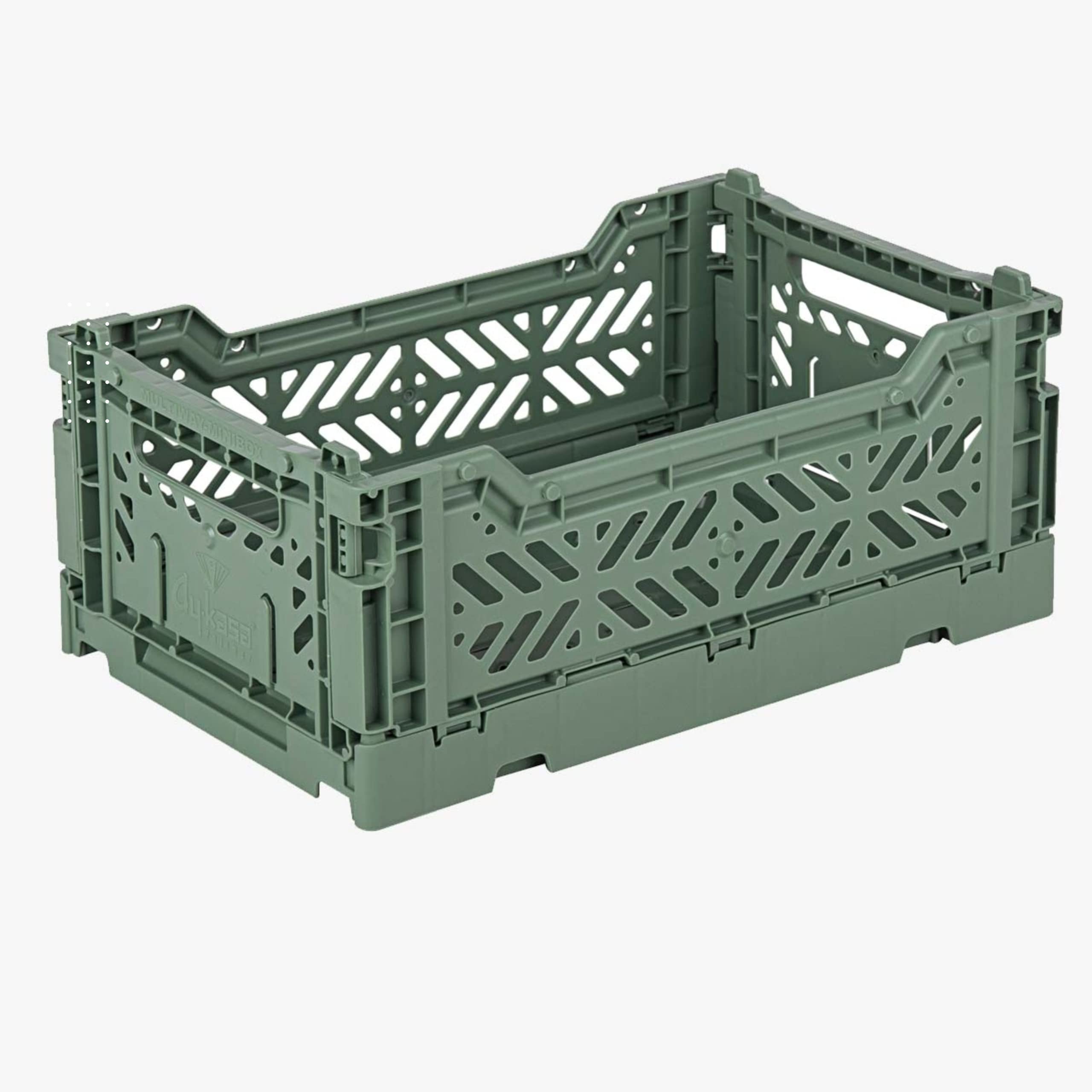 Aykasa Collapsible Storage Bins - Stackable Plastic Crates for Home & Office (Small, Almond Green)