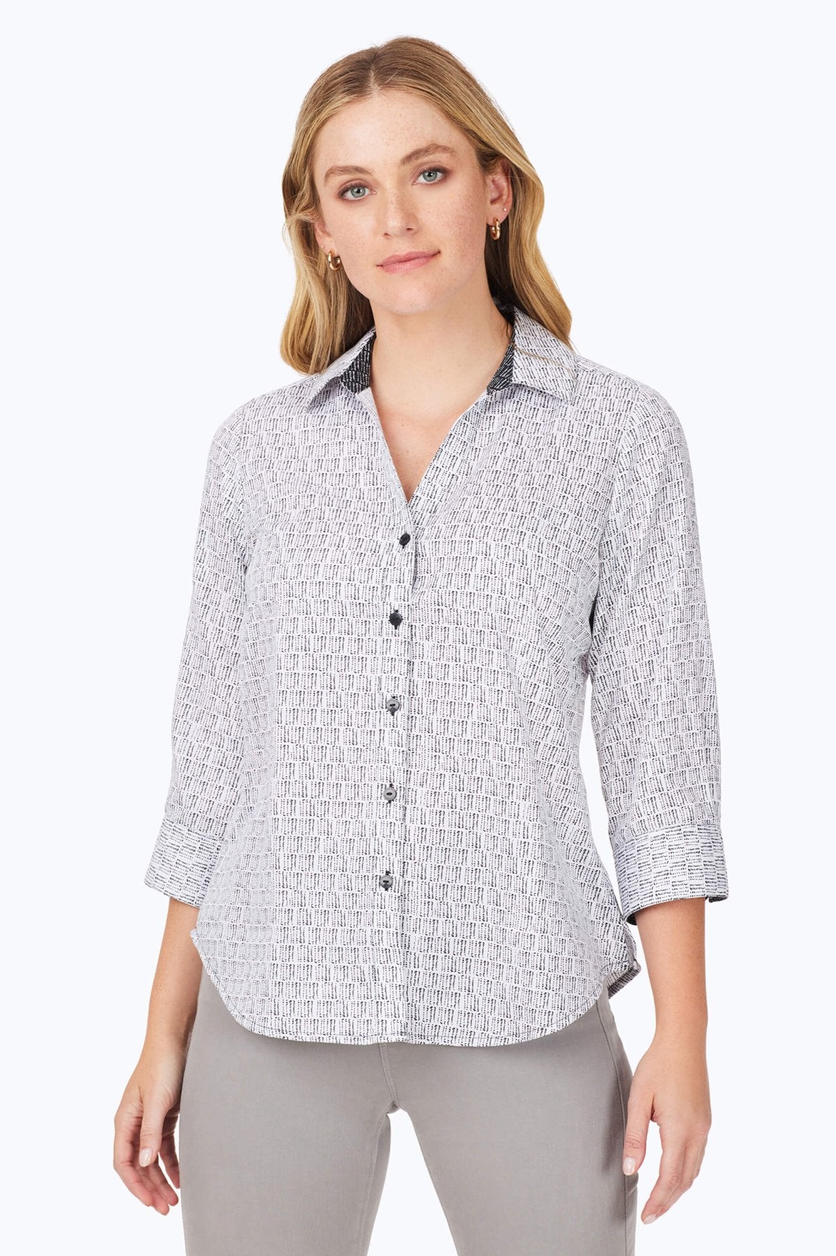 Mary Block Print 3/4 Sleeve Cotton Shirt for Women | Boho Chic Blouse for Casual Wear & Summer Outfits