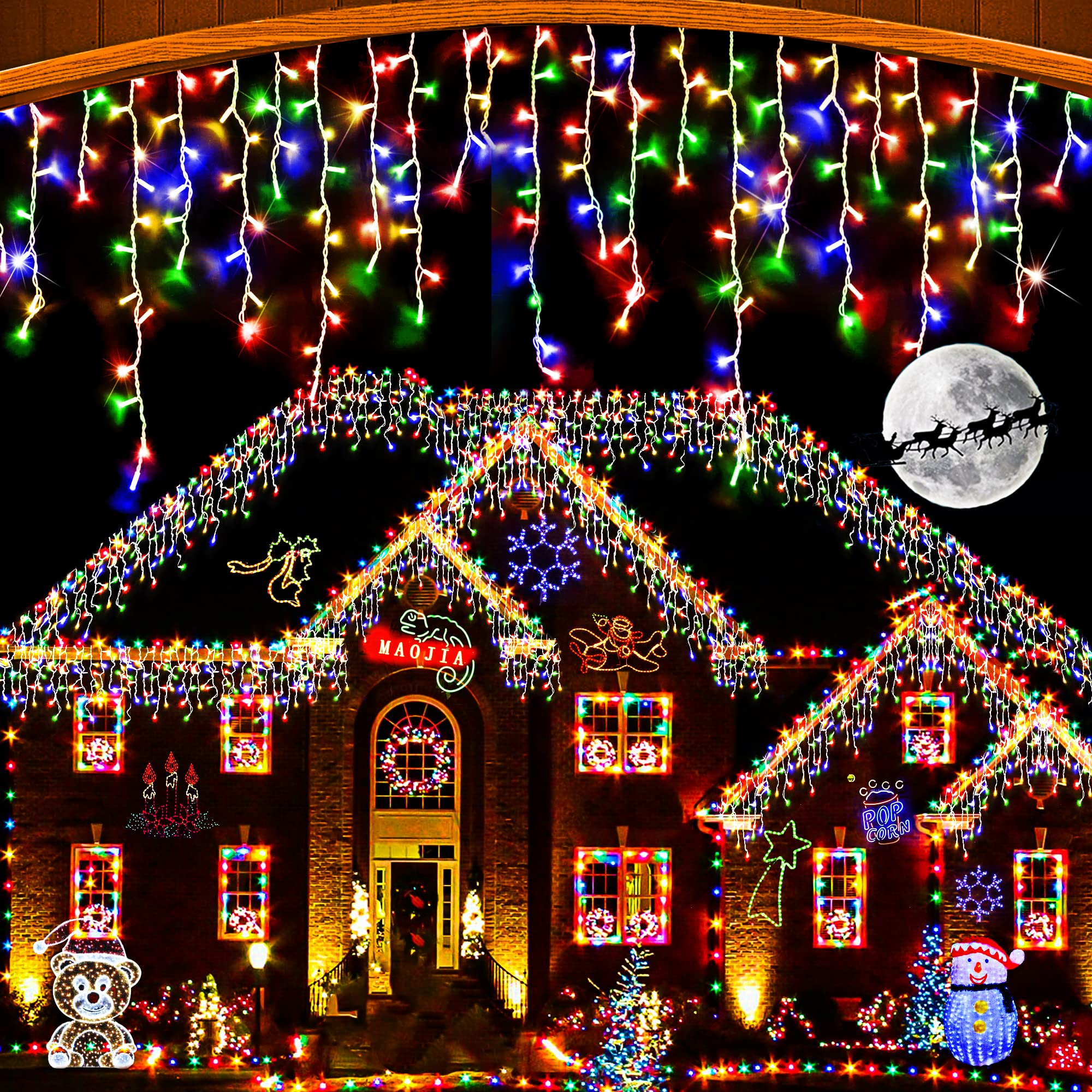 66FT Outdoor Christmas Lights Decorations - 640 LED Waterproof Fairy String Lights with 8 Lighting Modes & Timer Memory Function, 120 Drops Curtain Lights for Holiday Wedding Party Decor (Multicolor) - Perfect for Indoor/Outdoor Christmas Trees, Windows, Gardens, and Special Events