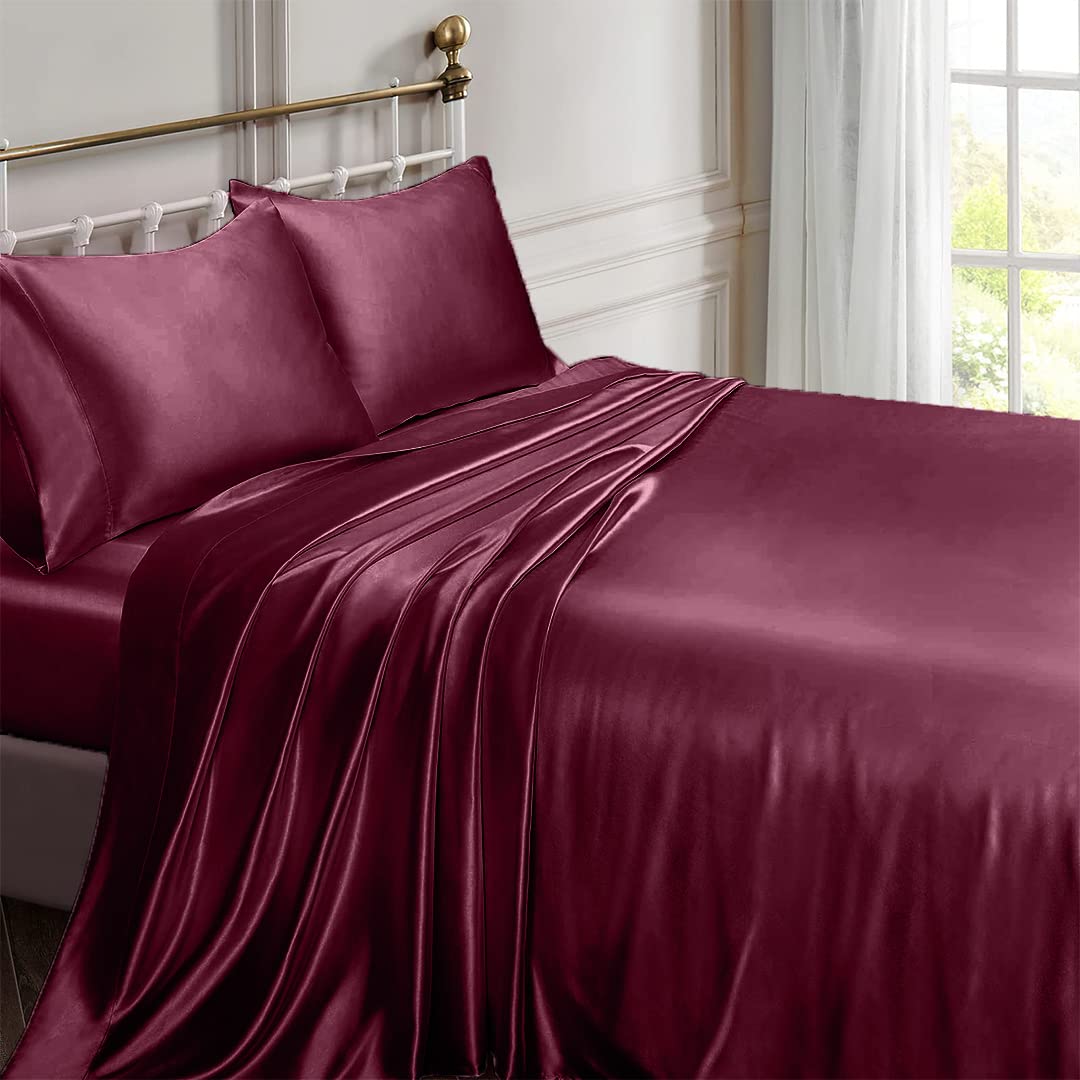 Luxury 6-Piece Silk Satin Bed Sheet Set with 19