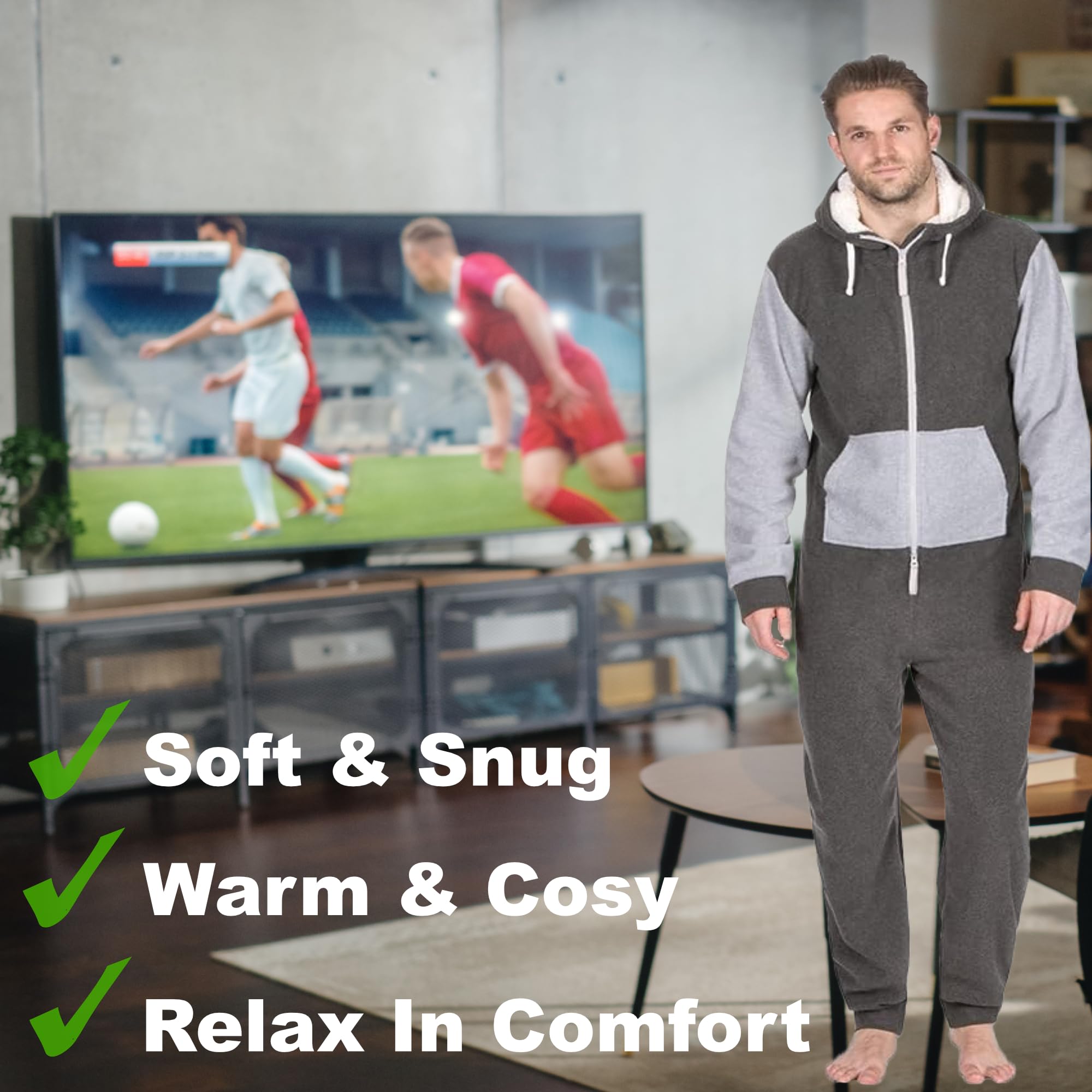 **Purdashian Men's Fleece Onesie Pajamas - Soft & Warm Hooded Loungewear for Adults | All-in-One Sleepwear & Nightwear | Perfect for Relaxing at Home, Lounging, or Cold Weather Comfort**