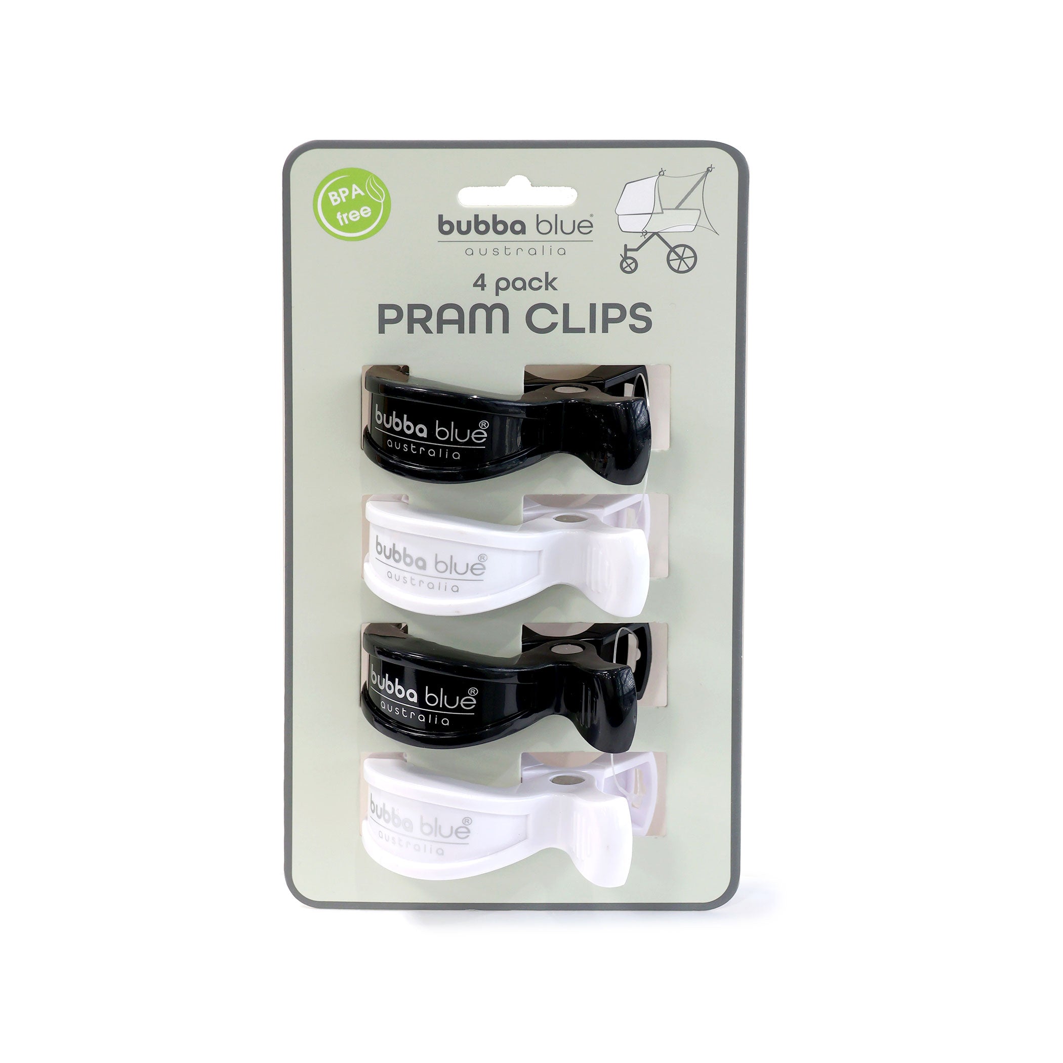 4 Pack Pram Clips - Universal Baby Stroller Hooks for Diaper Bags & Accessories (Black/White) - Secure & Durable for Shopping, Travel & Daily Use