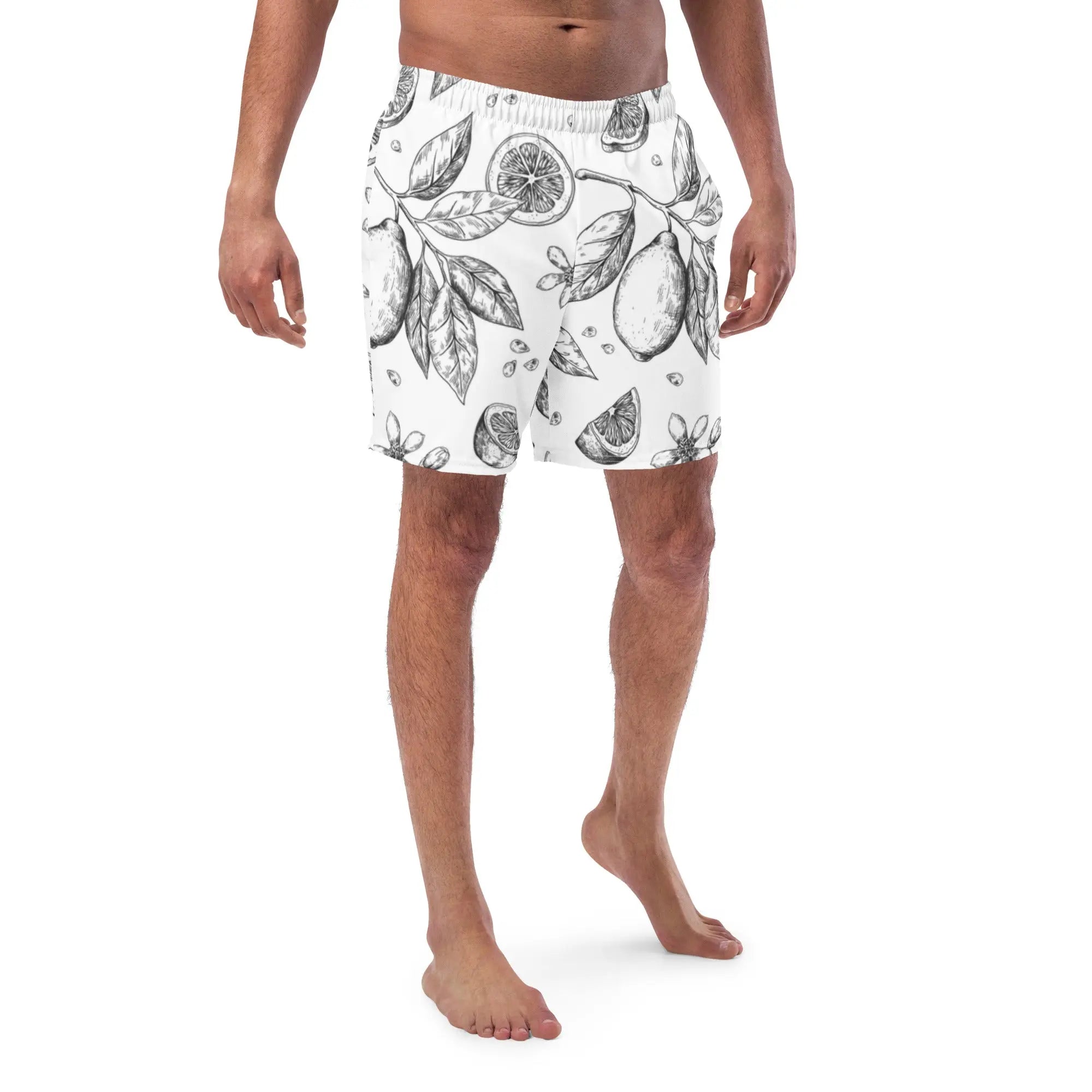 Men's Quick-Dry Swim Trunks with Lemon Print - Comfortable Beach Shorts for Swimming, Surfing & Summer Vacation