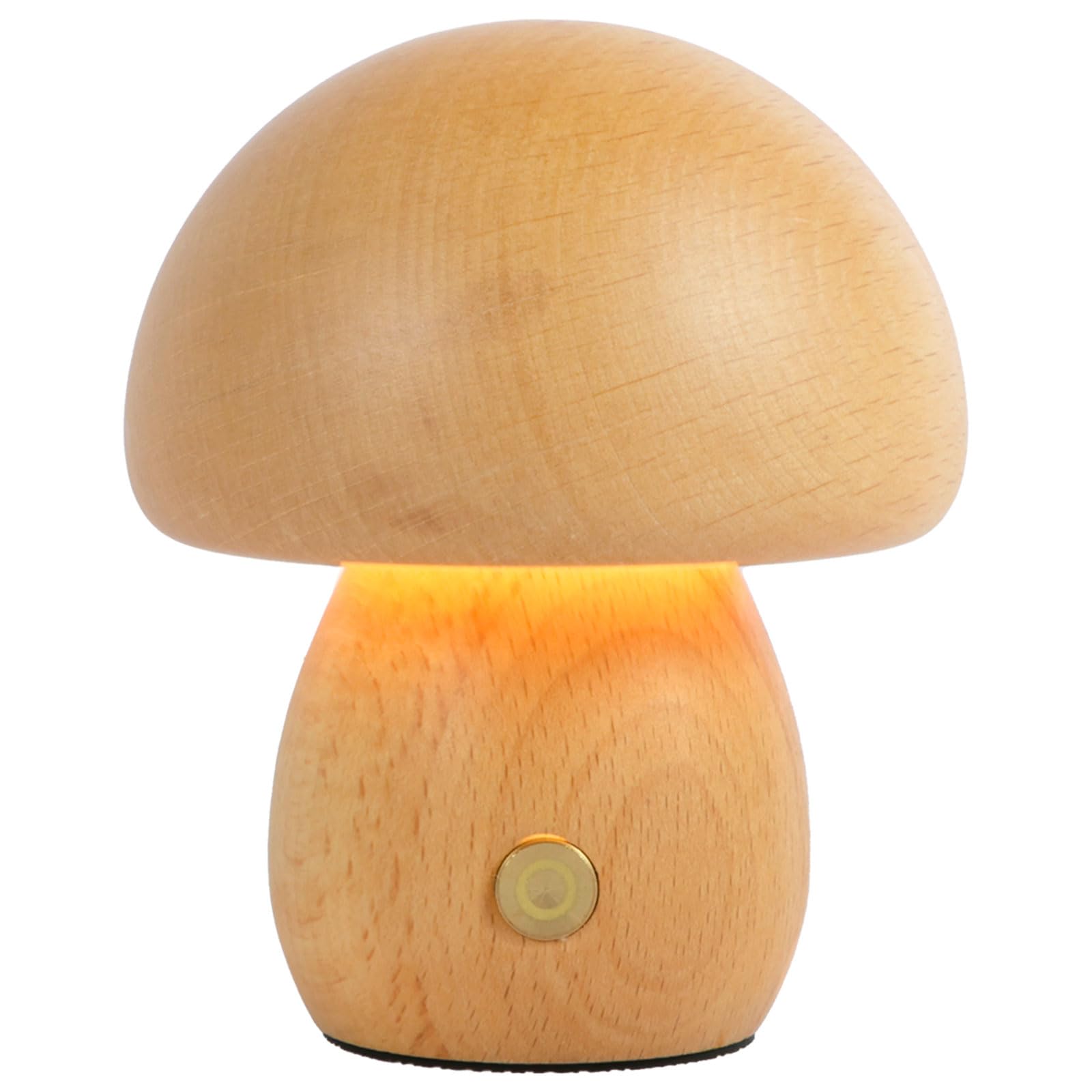 USB Rechargeable Mushroom Night Light - Dimmable LED Touch Lamp with 600mAh Battery, Wooden Table Lamp for Bedroom, Living Room, Nursery | Eye Protection Ambient Lighting for Kids & Adults | Perfect for Bedside, Reading Corner, and Cozy Home Decor