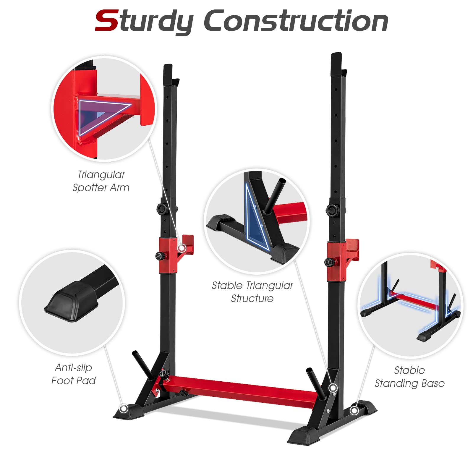 Goplus Adjustable Barbell Rack Stand - Multi-Function Squat Rack & Dip Station with Weight Plate Storage - 600LBS Capacity Home Gym Equipment for Weight Lifting, Bench Press & Strength Training - Perfect for Garage, Basement & Home Workout Spaces