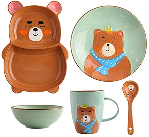 Adorable Little Bear Ceramic Bowl Set for Kids - Creative Salad Plate & Small Spoon, Brown (6911101900) - Perfect for Toddler Meals, Snack Time & Family Dining