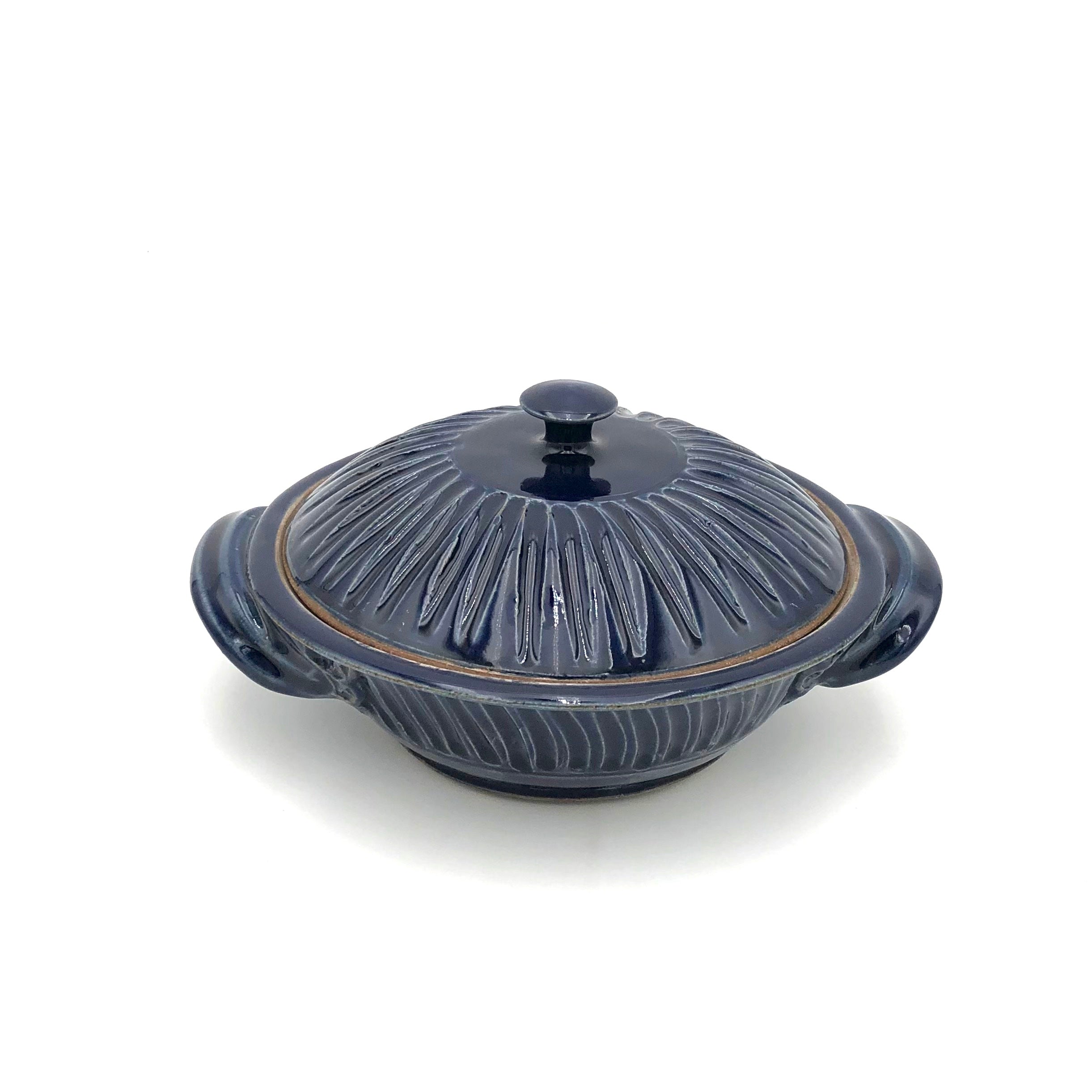 Coburn Medium Lidded Casserole Dish - Fluted Dark Blue Ceramic Bakeware for Oven, Stovetop & Serving | Perfect for Casseroles, Stews & Family Dinners