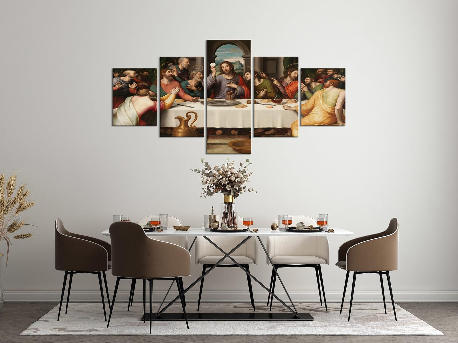 YOUHONG 5 Piece Jesus Canvas Wall Art - Modern Classic Last Supper Oil Painting Reproduction by Da Vinci - Ready to Hang Home & Office Decor (70''W x 40''H) - Perfect for Living Room, Church, or Gallery Display