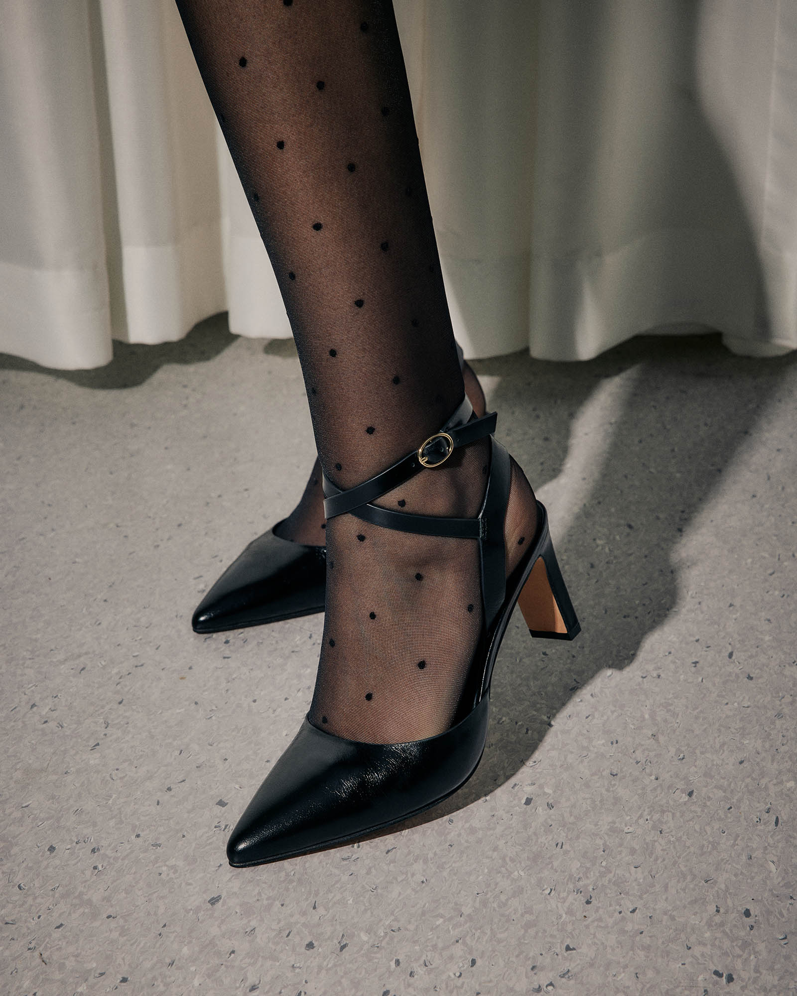 KHLOE Black Leather Mid Heel Pumps - Women's Fashion Shoes for Office, Party & Special Occasions