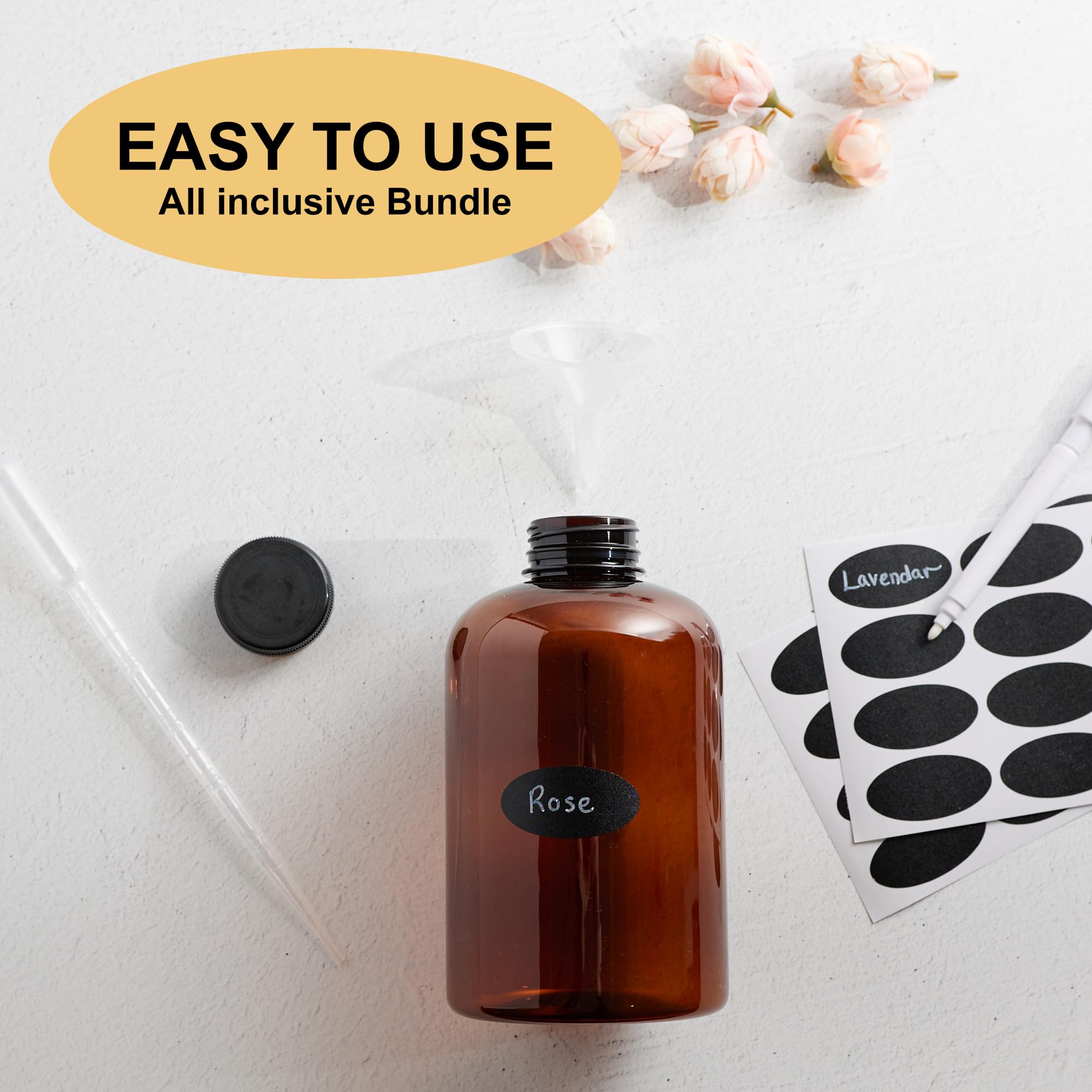 2 Pack 700ml (23.66 fl oz) Plastic Bottles with Lids - Essential Oil Bottles, Shampoo Containers, Soap Dispensers & Hand Sanitizer Storage - Includes Funnel, Labels, Pipettes & Microfiber Cloth - Perfect for DIY, Travel & Home Organization
