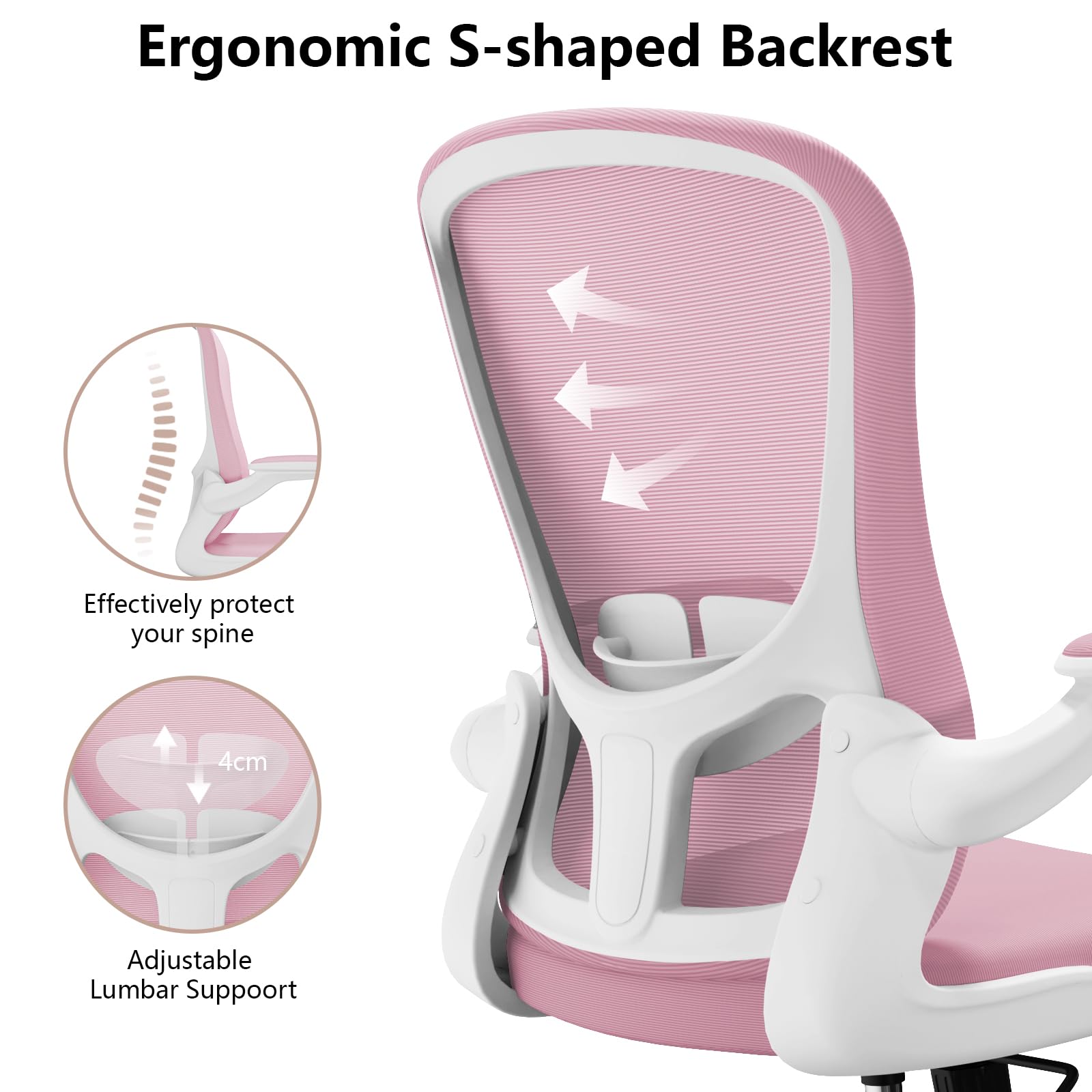 Ergonomic Office Chair with Lumbar Support - Adjustable Height, Breathable Mesh & Flip-Up Arms - Comfortable Swivel Task Chair for Home & Office - Perfect for Long Work Hours, Gaming & Study Sessions