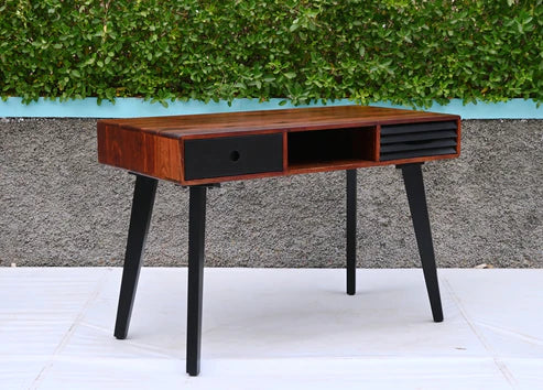 Solid Sheesham Wood Desk with 2 Drawers - 114x58x76Cm Home Office Desk for Study, Work & Writing - Modern Wooden Computer Table for Small Spaces