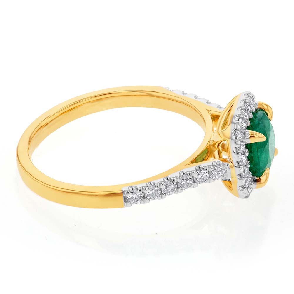 18K Yellow Gold Natural Emerald and Diamond Ring for Women - Elegant Jewelry Gift for Engagement, Wedding & Special Occasions