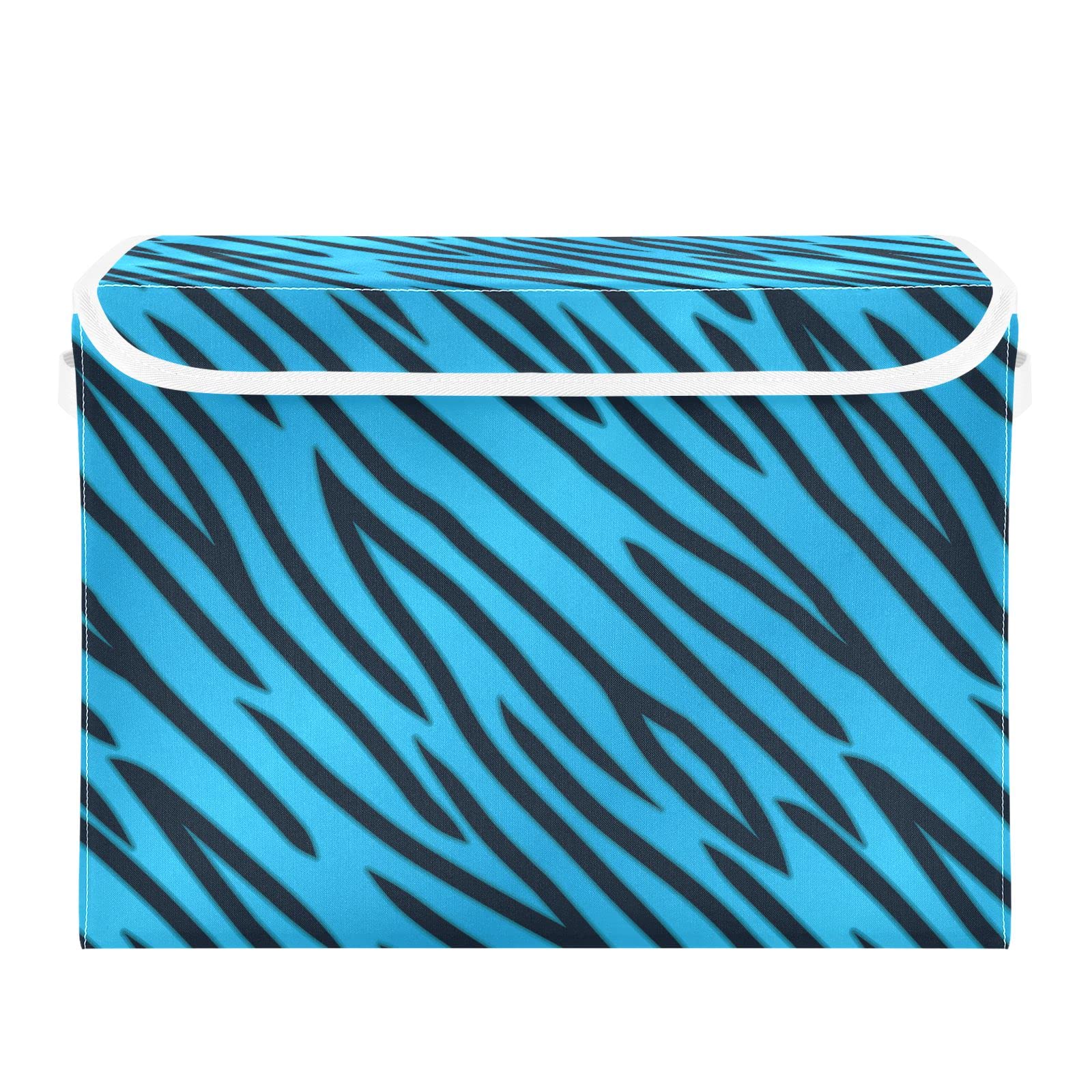 Foldable Blue Tiger Print Storage Bins with Lids - 16.5x12.6x11.8 Inch Oxford Fabric Organizer Box for Closet, Bedroom, Office & Home Organization - Perfect for Clothes, Toys, Blankets and Seasonal Storage