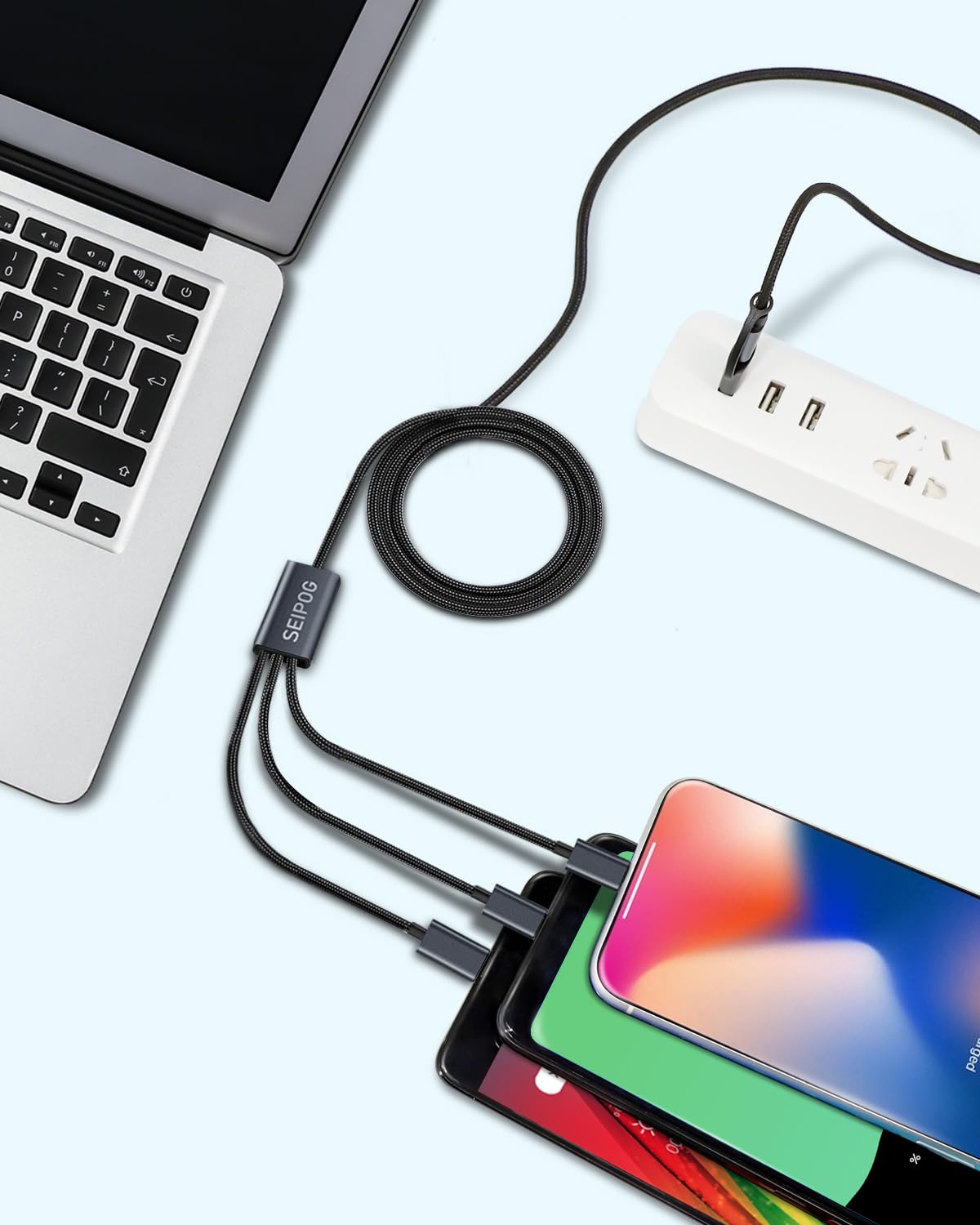 5-in-1 Multi Charging Cable 2 Pack (4FT) - Nylon Braided USB C/A to Type-C/Micro USB Fast Charger Cable - Universal Multi Phone Charger for iPhone, Samsung, Android Devices - Perfect for Home, Office & Travel Charging